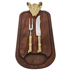 Valenti Gold Plated Wild Boar / Pig Mid Century Carving Set, Spain, c. 1970