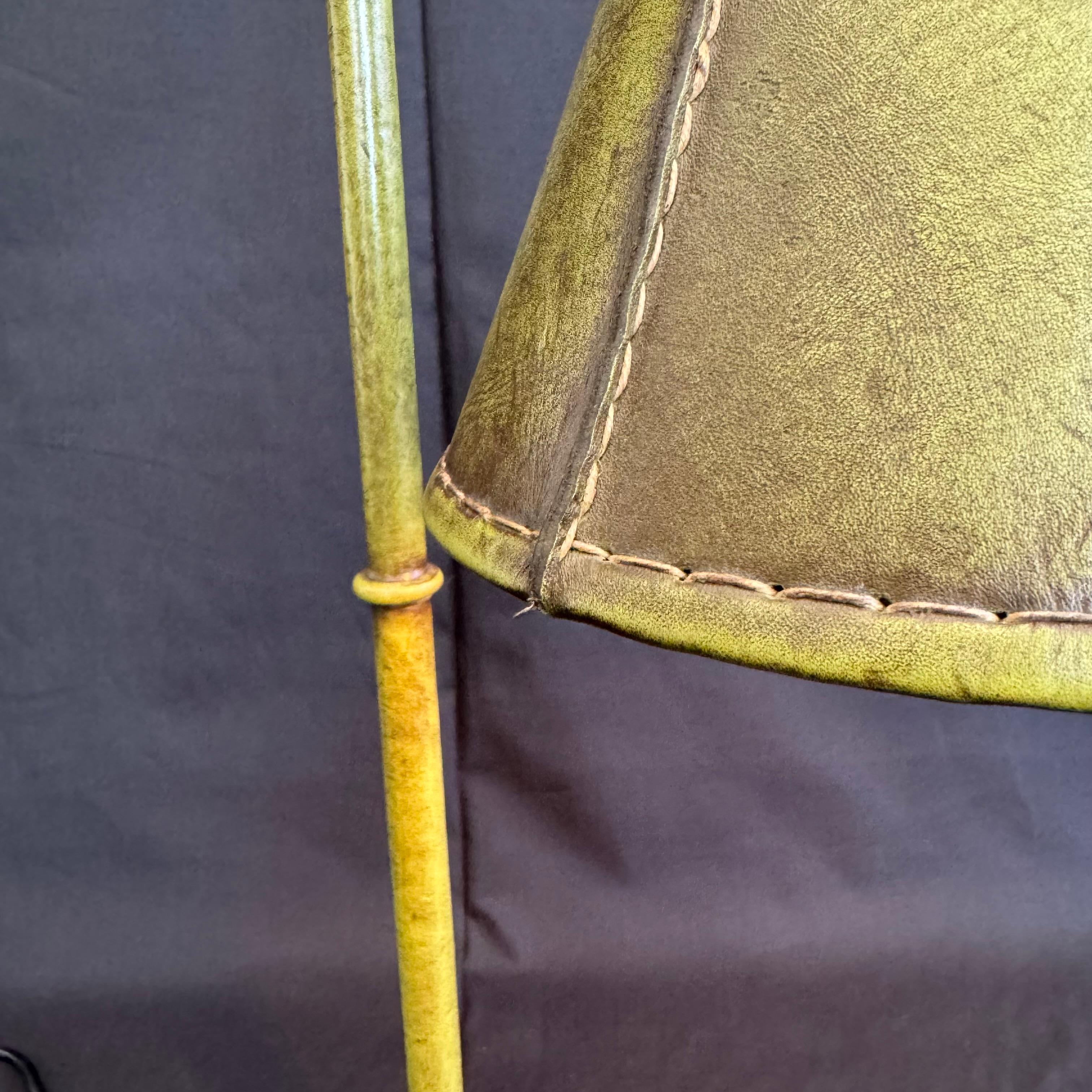 Green Leather Table Lamp in the Style of Jacques Adnet, 1970s Spain For Sale 5