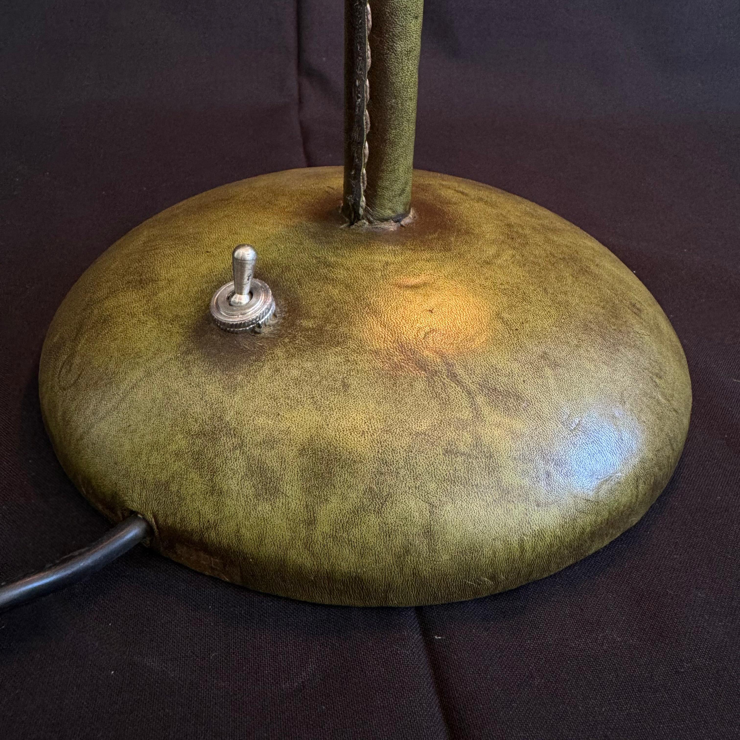 Green Leather Table Lamp in the Style of Jacques Adnet, 1970s Spain For Sale 6