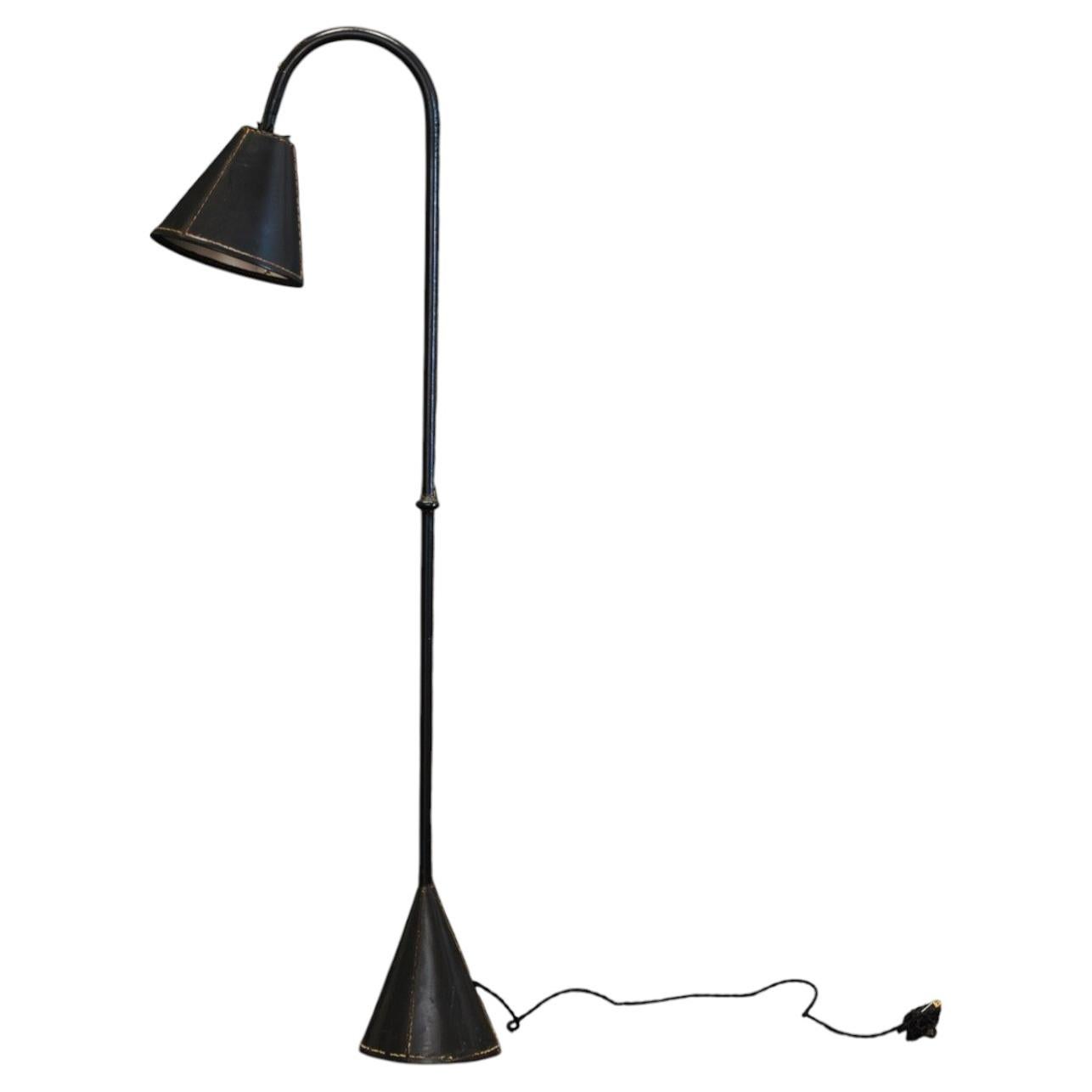 Valenti Leather Floor Lamp, Italian Design, Modernist Style, 1970s