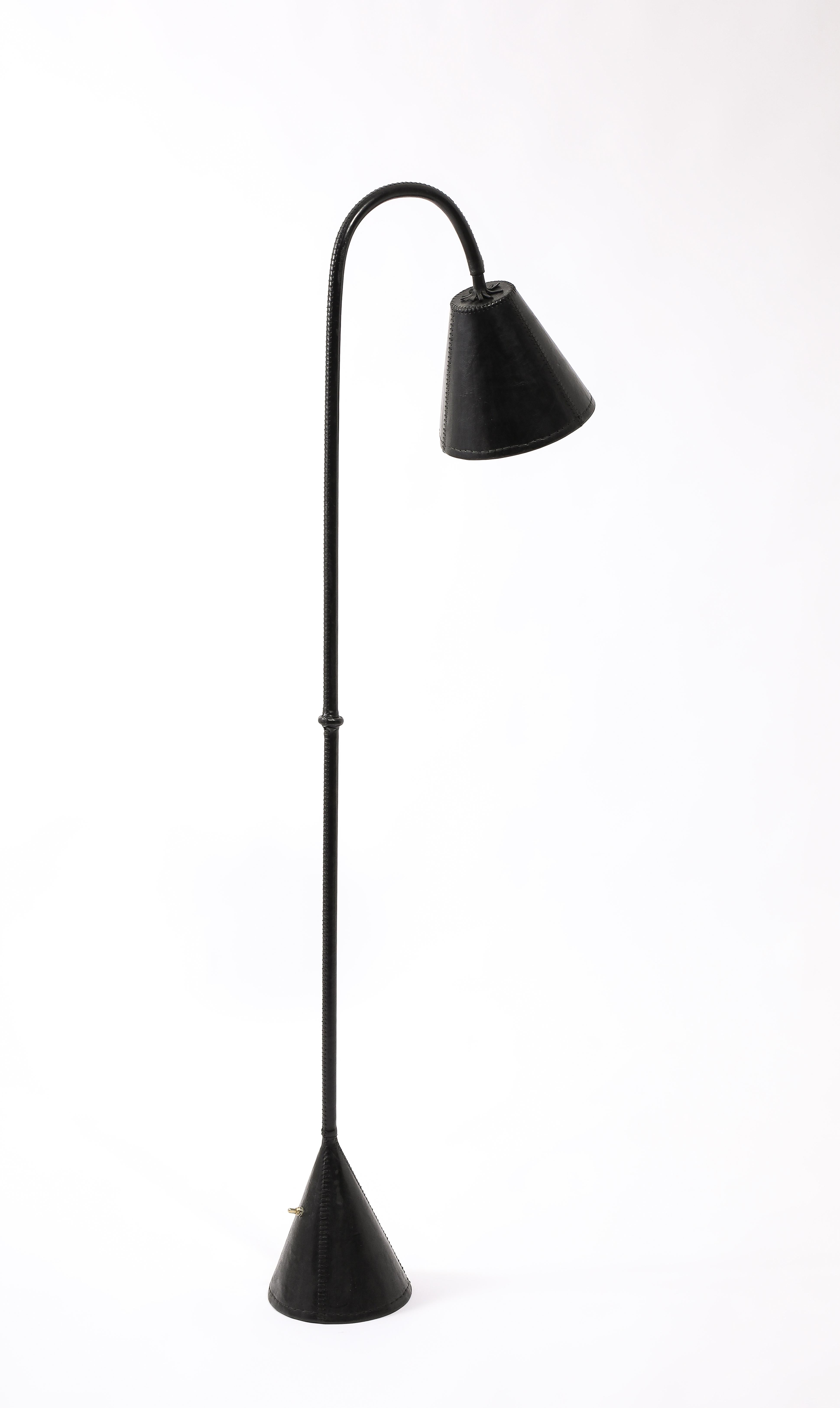 Valenti Leather Floor Lamp, Spain 1960's For Sale 1