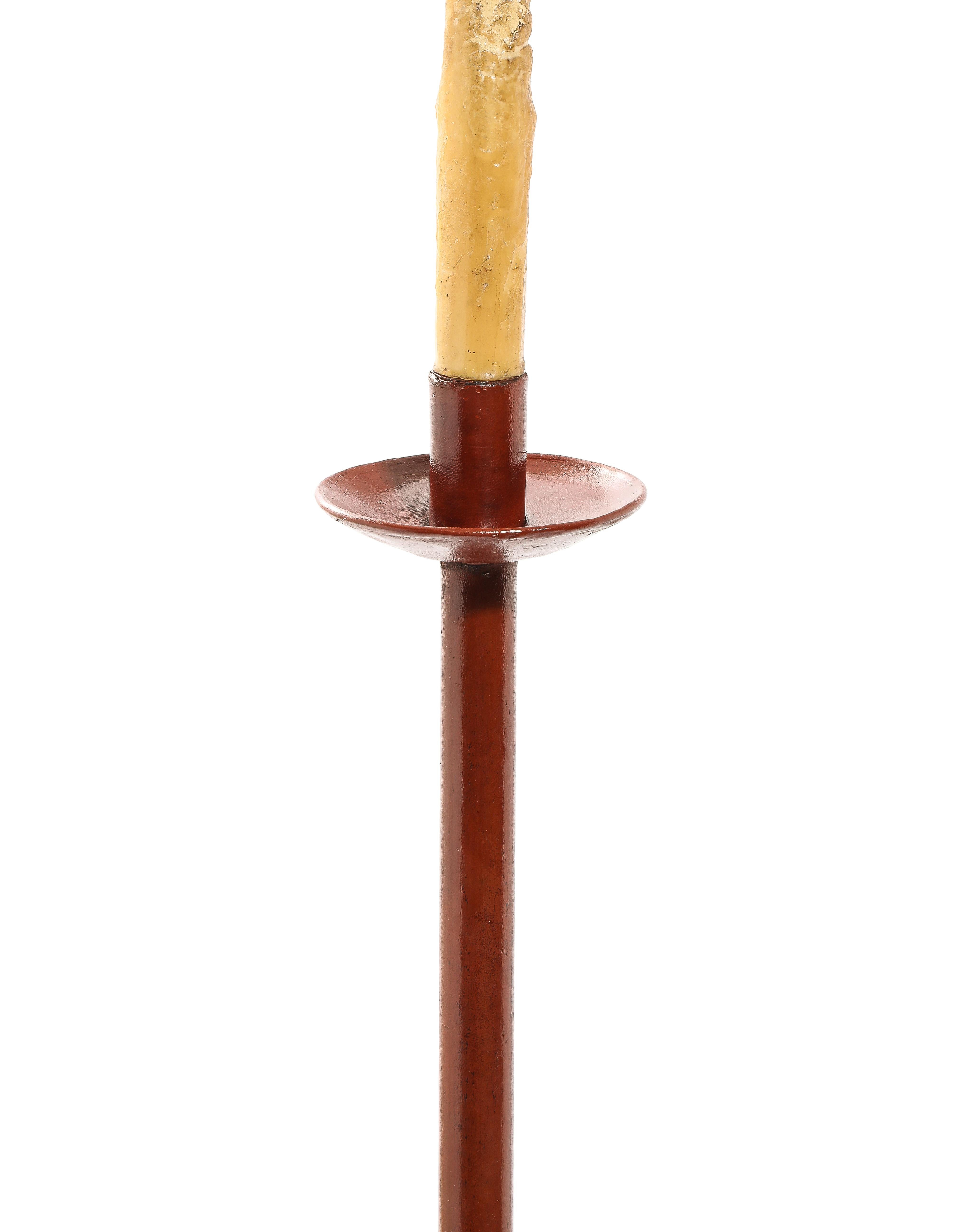 Spagnolo Lampada da terra rotonda in pelle Valenti, Spagna, anni '60 in vendita