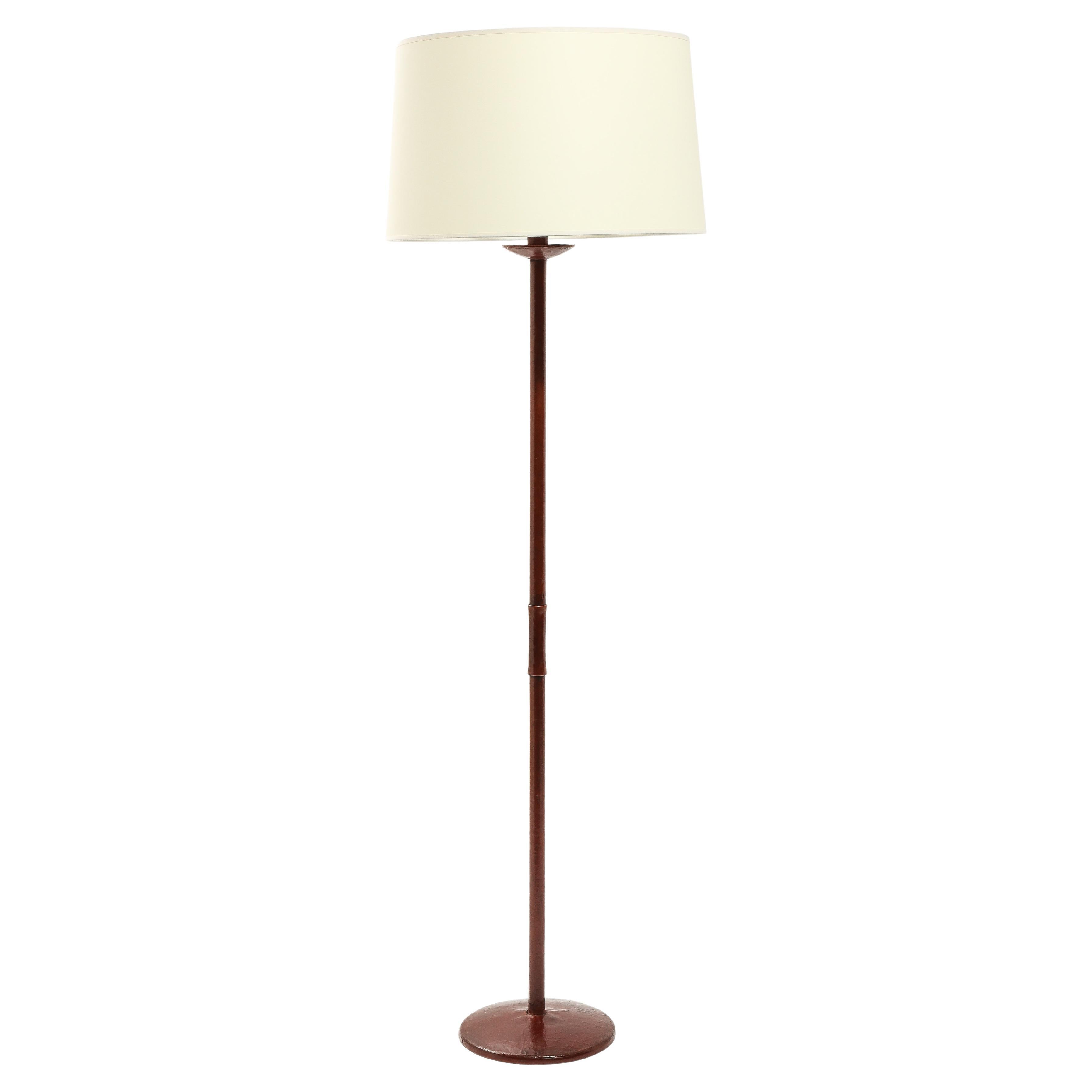 Valenti leather Round Floor Lamp, Spain 1960's