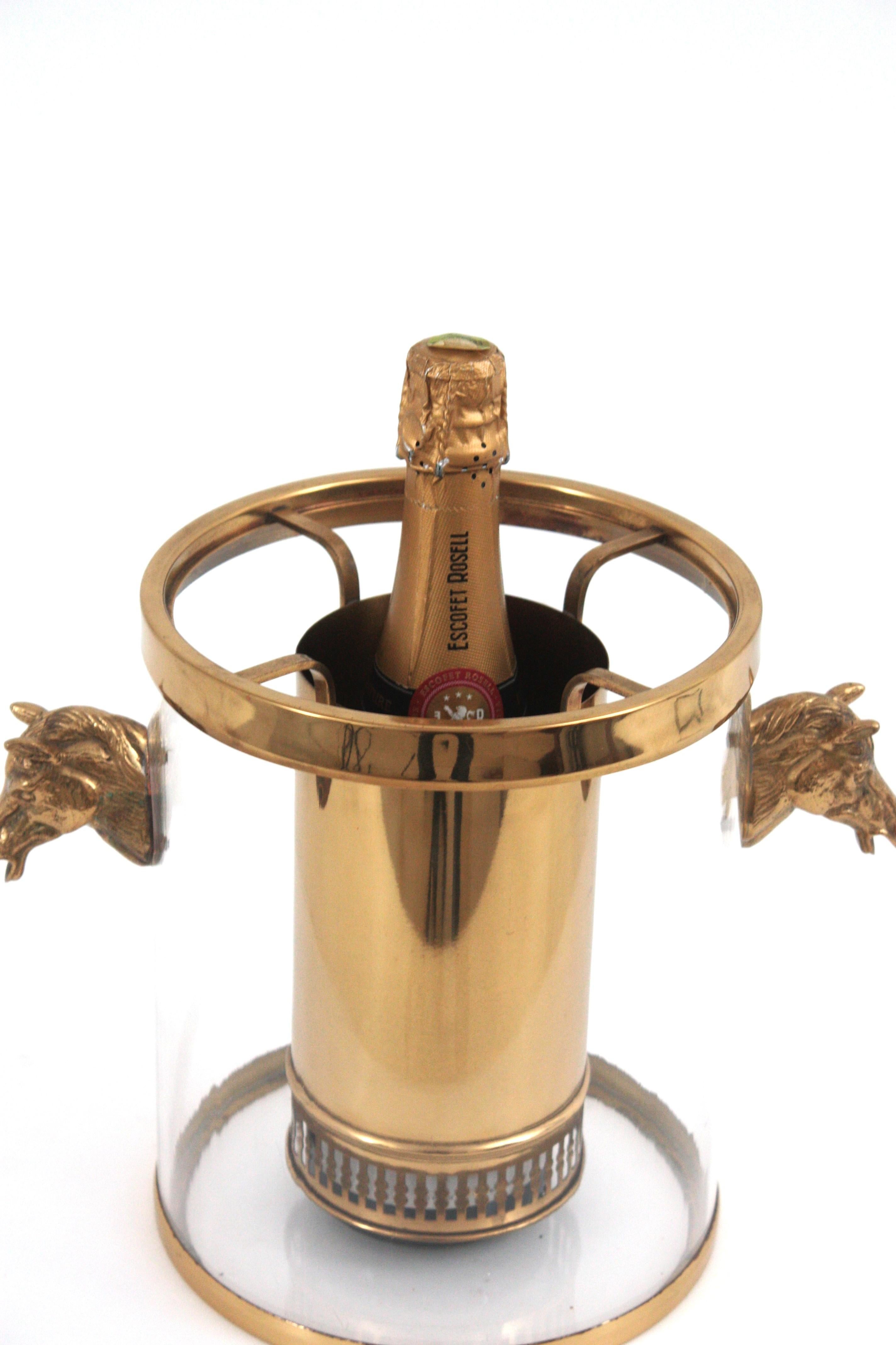 Secchiello per il ghiaccio / Wine Cooler Valentí in lucite e ottone con manici a testa di cavallo in vendita 6
