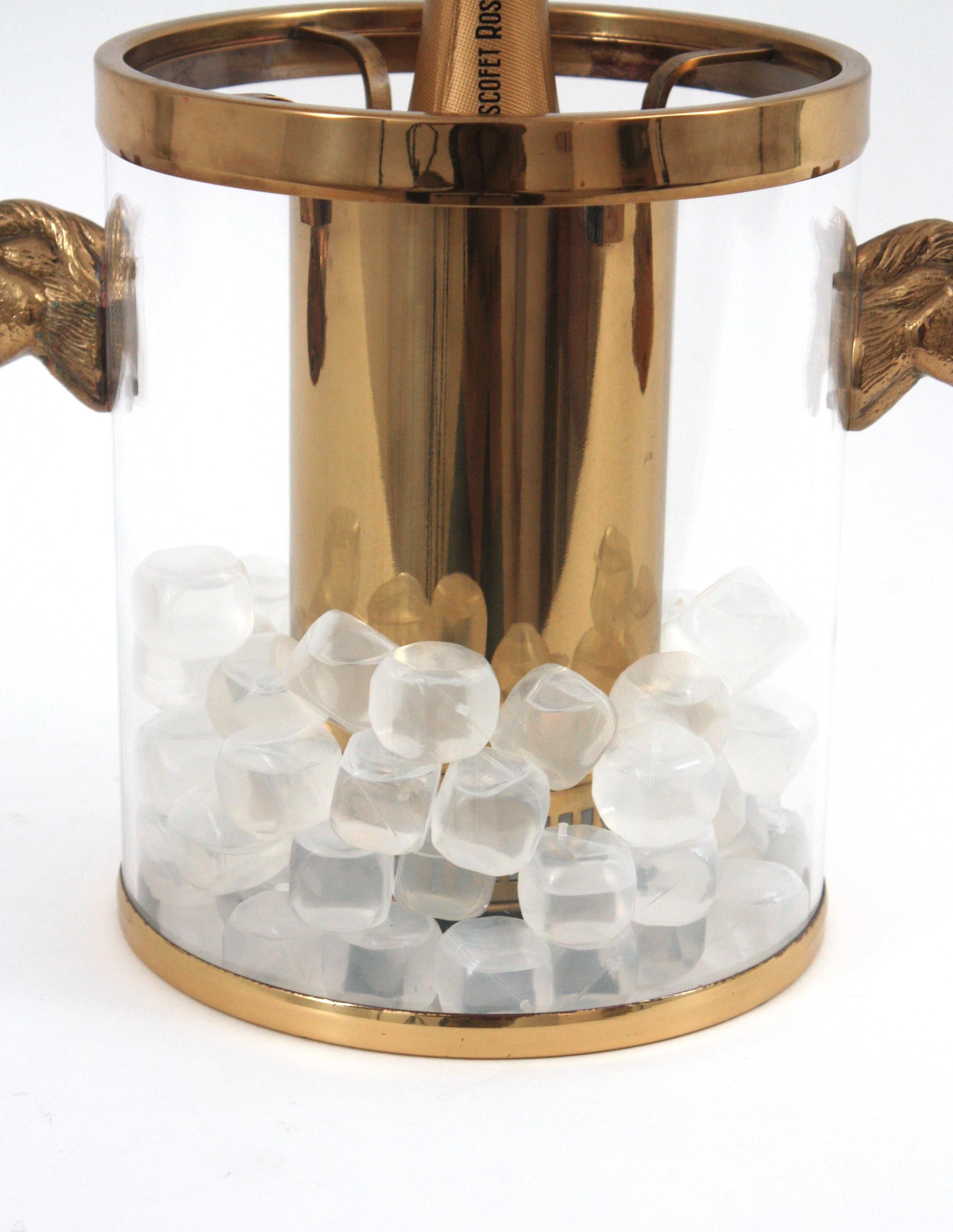 Secchiello per il ghiaccio / Wine Cooler Valentí in lucite e ottone con manici a testa di cavallo in vendita 8