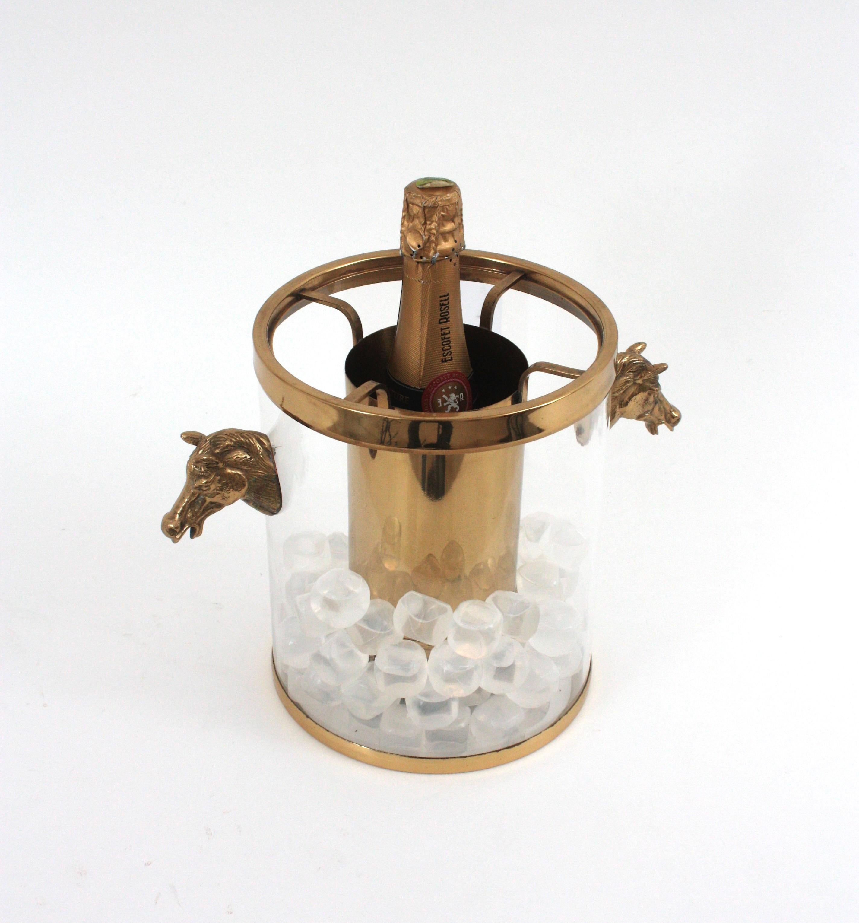 Secchiello per il ghiaccio / Wine Cooler Valentí in lucite e ottone con manici a testa di cavallo in vendita 9