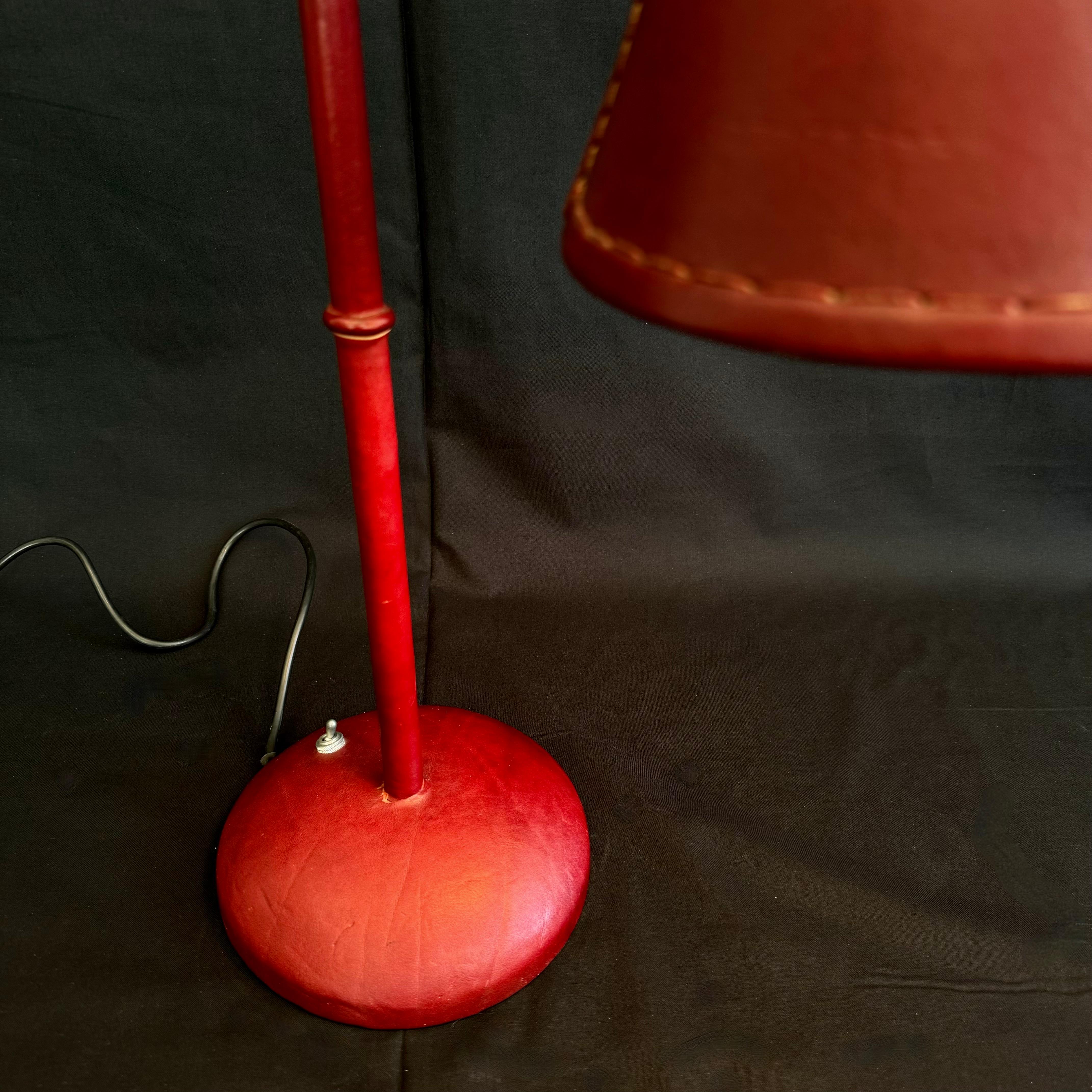 Oxblood Leather Table Lamp in the Style of Jacques Adnet, 1970s Spain For Sale 6