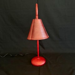 Oxblood Leather Table Lamp in the Style of Jacques Adnet, 1970s Spain