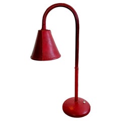 Vintage Oxblood Leather Table Lamp in the Style of Jacques Adnet, 1970s Spain