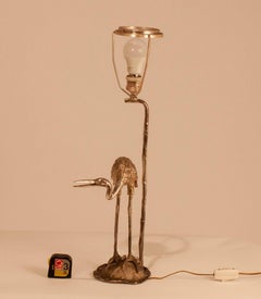 Valenti Silver Plate Table Lamp, Crane Shape, 1970s