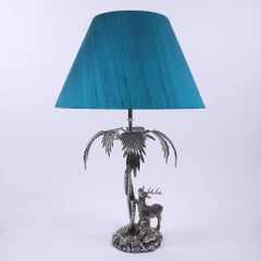 Valenti Silver Plated Bronze Stag and Palm Table Lamp