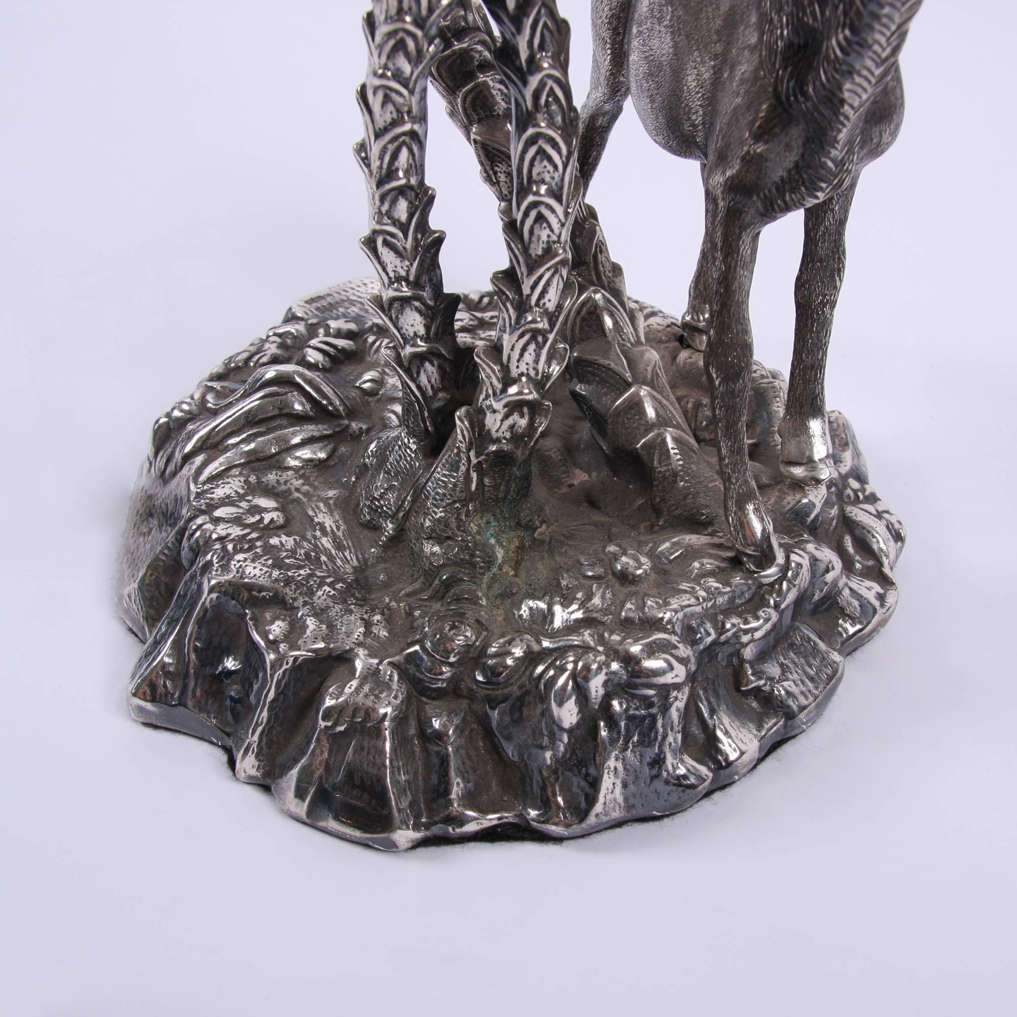 20th Century Valenti Silver Plated Bronze Stag and Palm Table Lamp For Sale