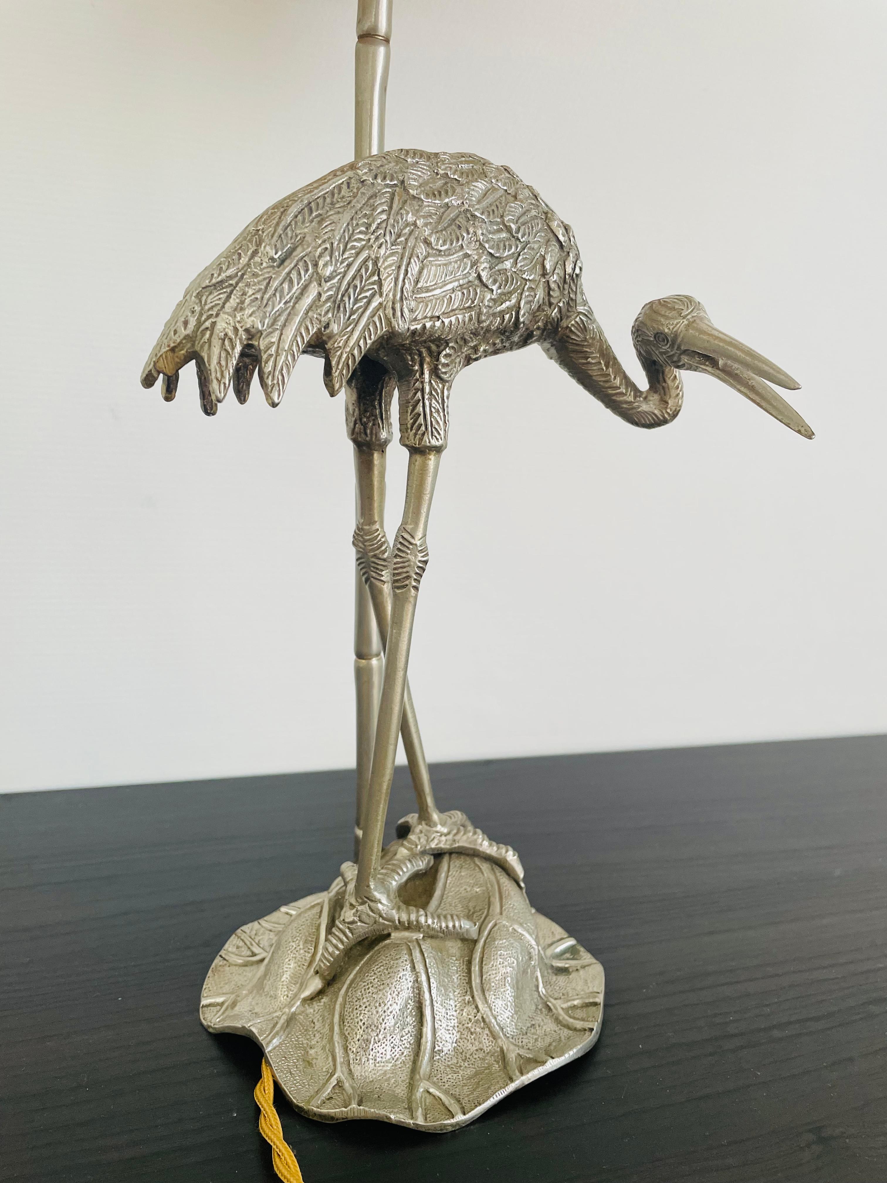 Valenti Silver Plated Crane Bird Table Lamp, 1960s In Good Condition In Leuven, Vlaams Gewest