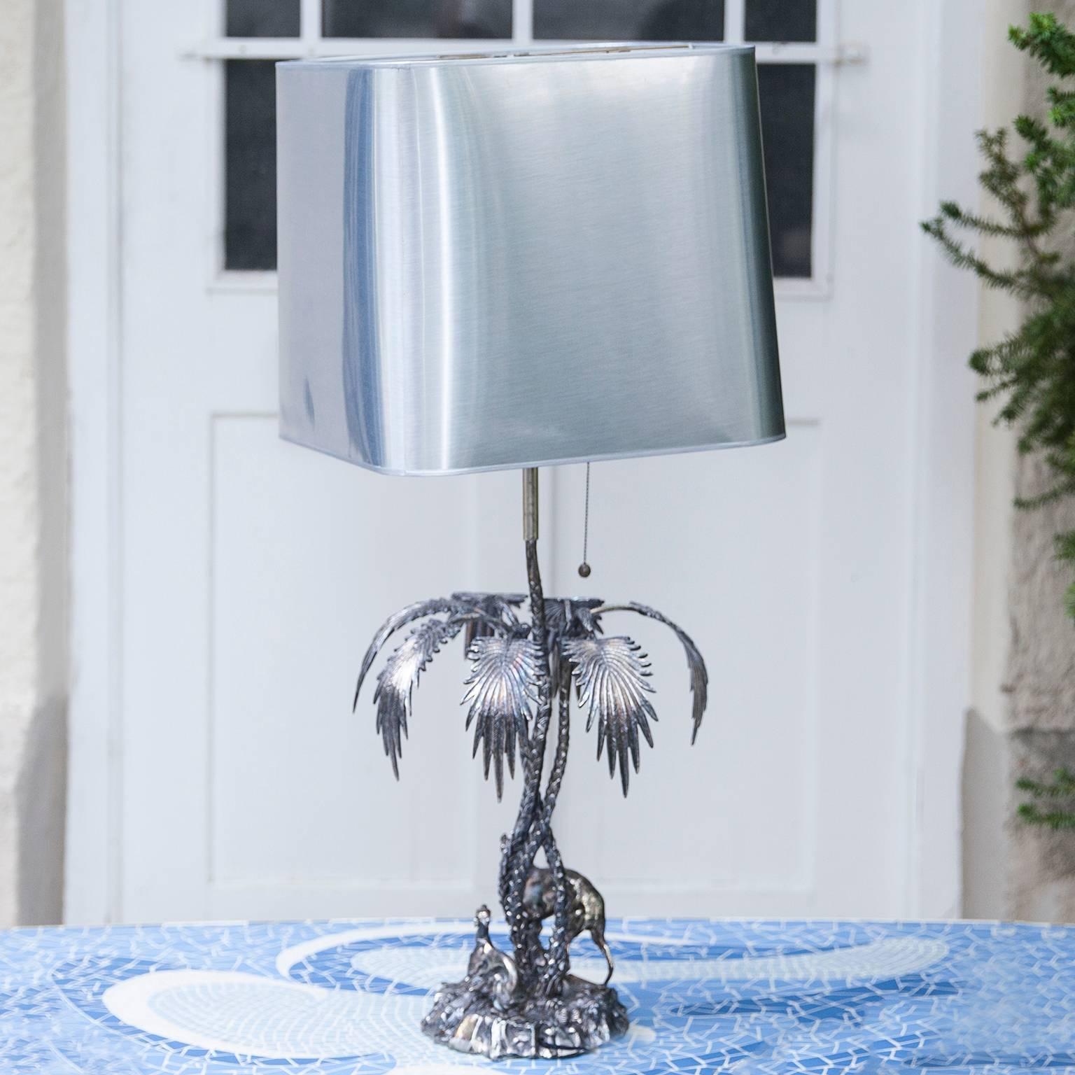 Hollywood Regency Valenti Silver Plated Table Lamp Spain, 1970s