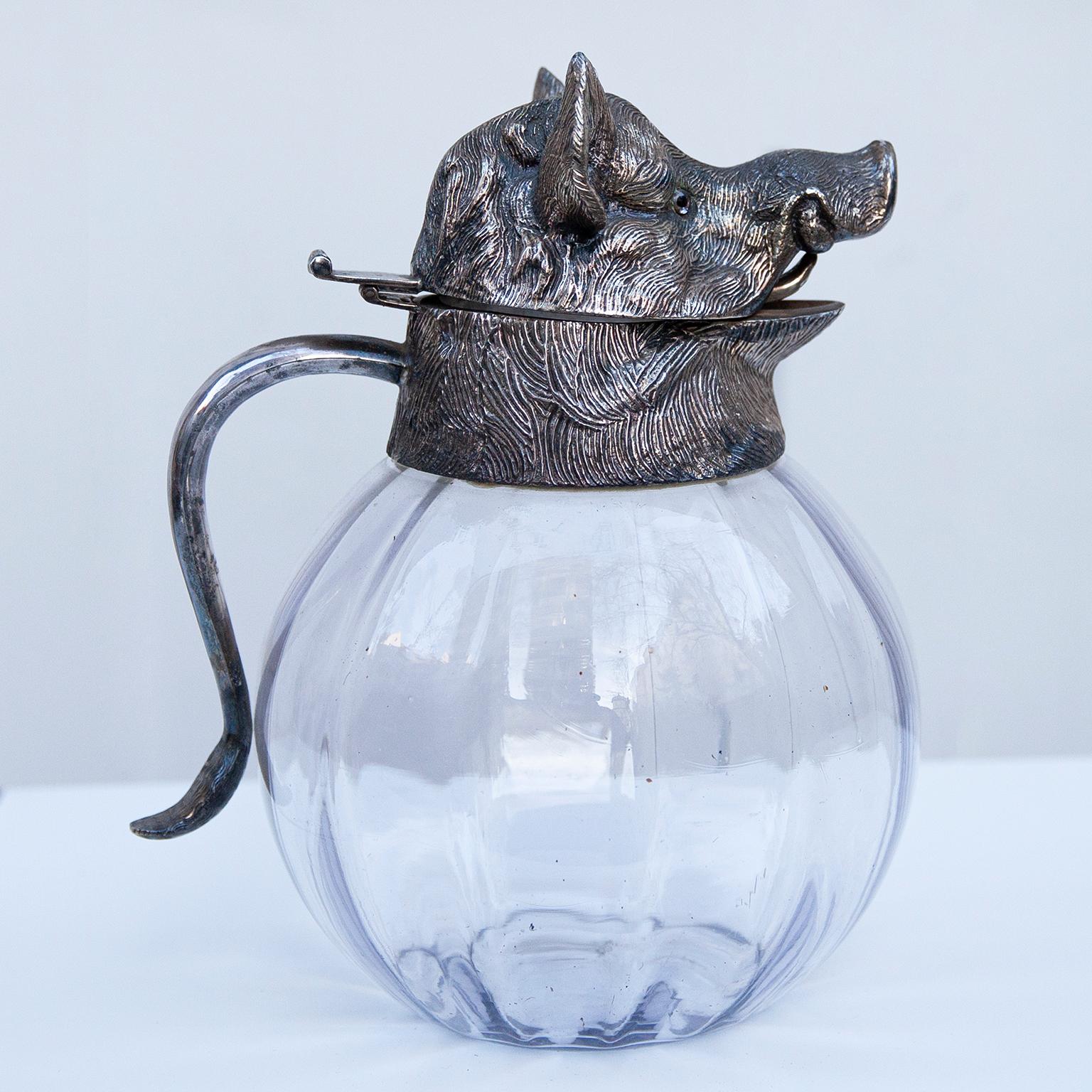 Spanish Valenti Silver Plated Wild Boar Carafe, Spain, 1970s