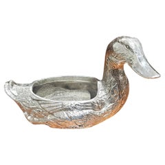 Valenti Silvered Bronze Duck Sculpture Vide Poche, Spain, c. 1970
