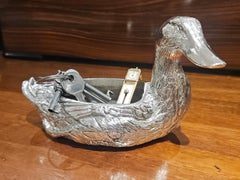 Valenti Silvered Bronze Duck Sculpture Vide Poche, Spain, c. 1970