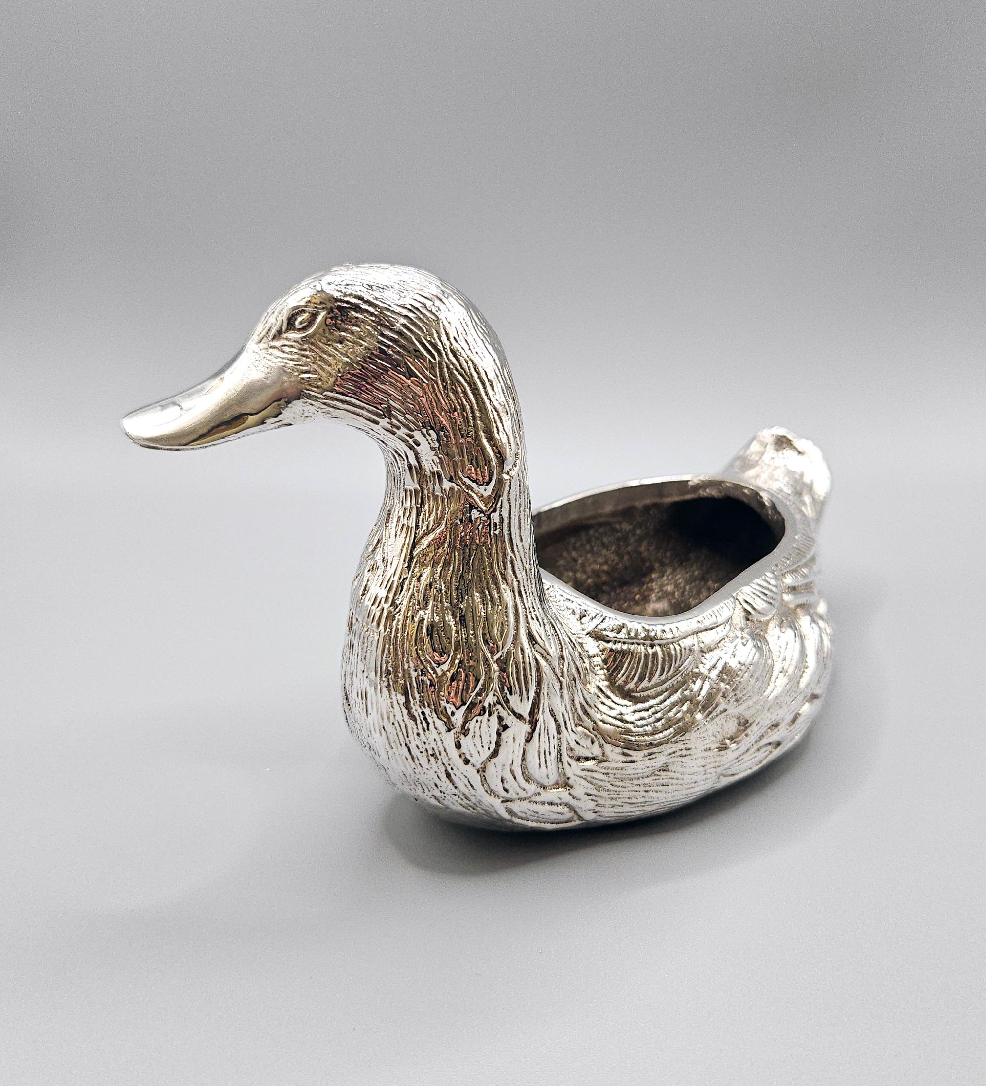XX secolo Scultura di anatra in bronzo argentato Valenti Vide Poche, Spagna, 1970 ca. in vendita