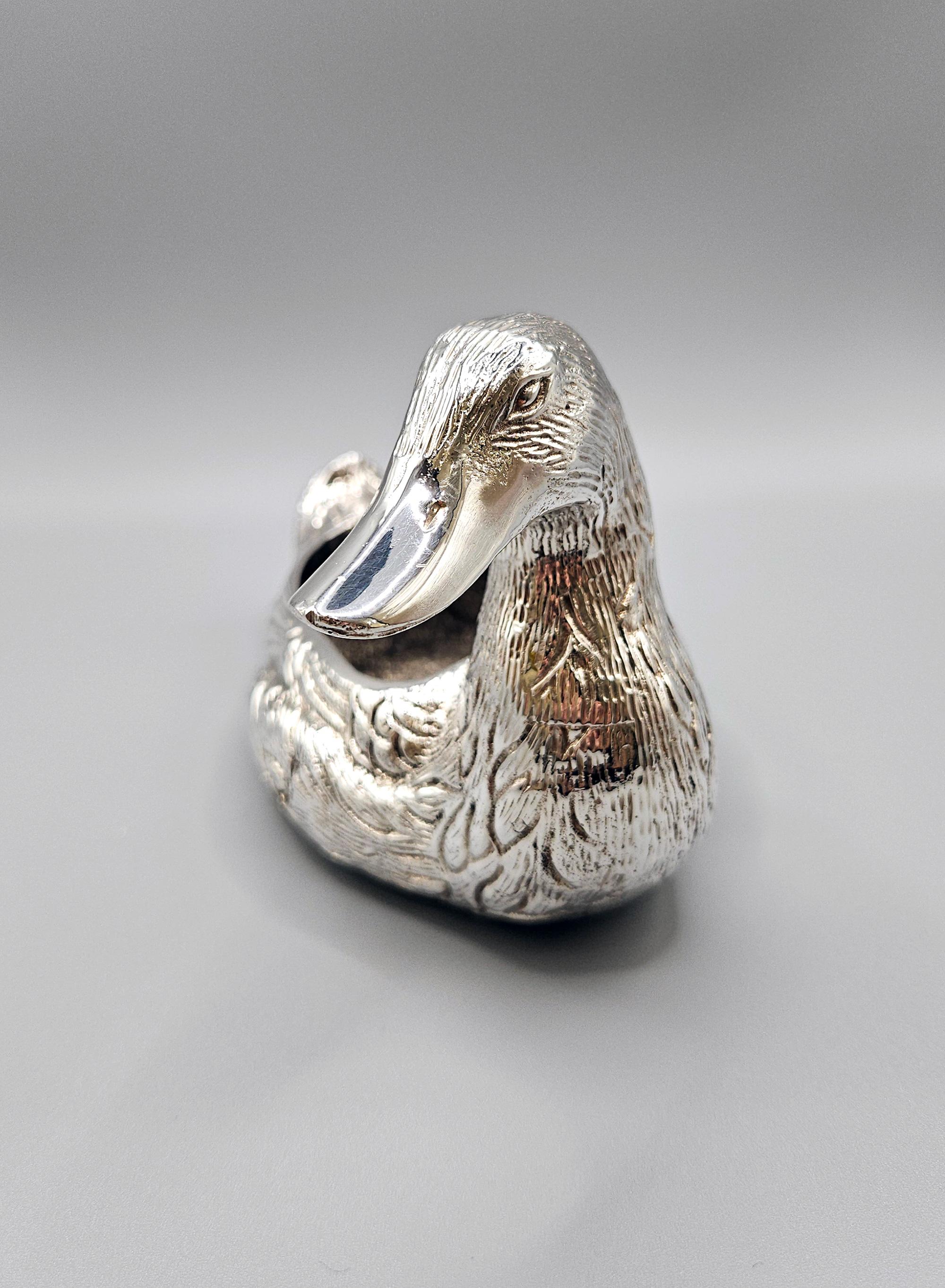 Placcato argento Scultura di anatra in bronzo argentato Valenti Vide Poche, Spagna, 1970 ca. in vendita