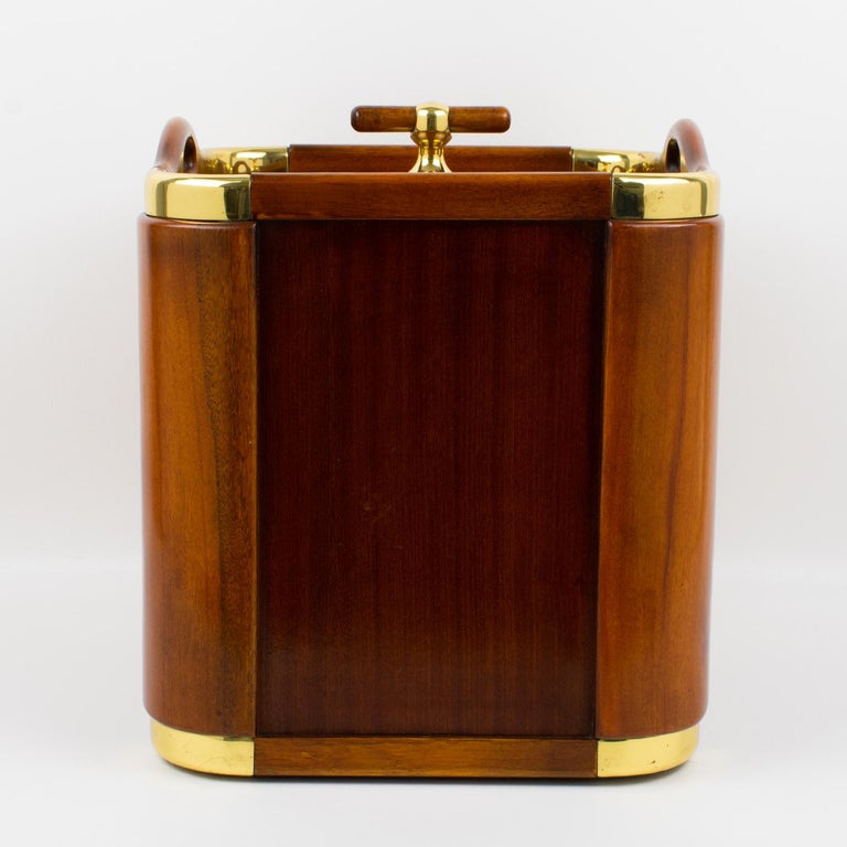 Mid-Century Modern Valenti Spain 1960s Modernist Wood and Brass Ice Bucket Champagne Cooler For Sale