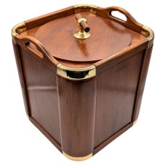 Valenti Spain 1970s Modernist Wood and Brass Ice Bucket Champagne Cooler