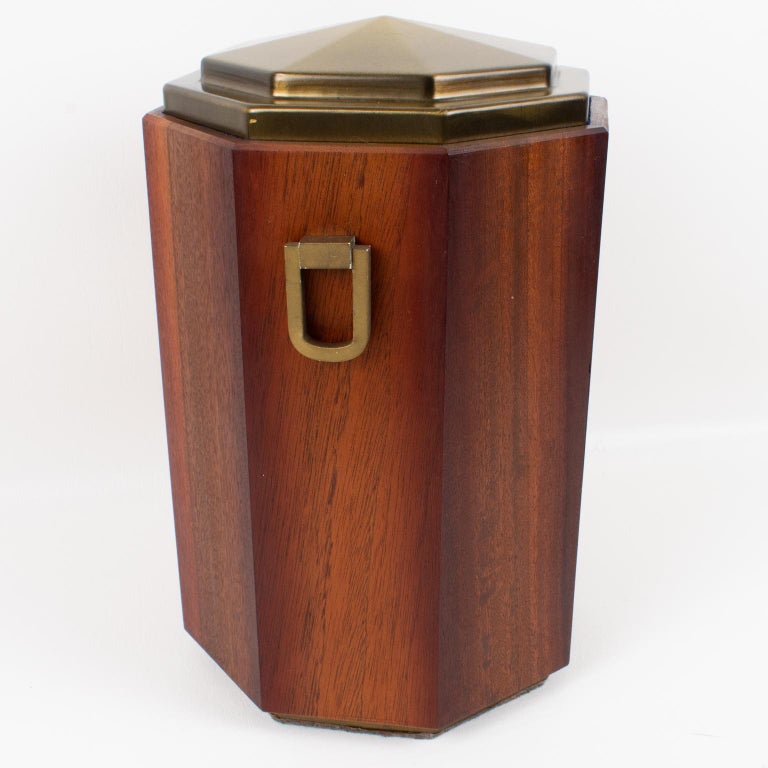 Valenti, Spain Modernist Wood and Brass Tall Lidded Box For Sale 6