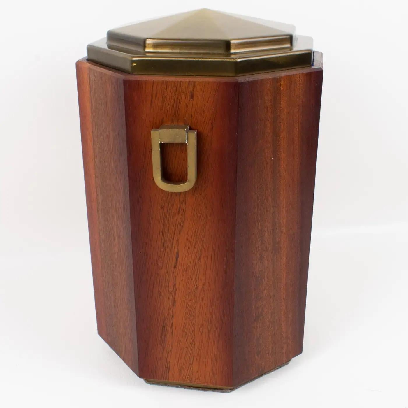 Valenti, Spain Modernist Wood and Brass Tall Lidded Box For Sale 5
