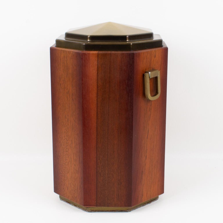 Mid-Century Modern Valenti, Spain Modernist Wood and Brass Tall Lidded Box For Sale