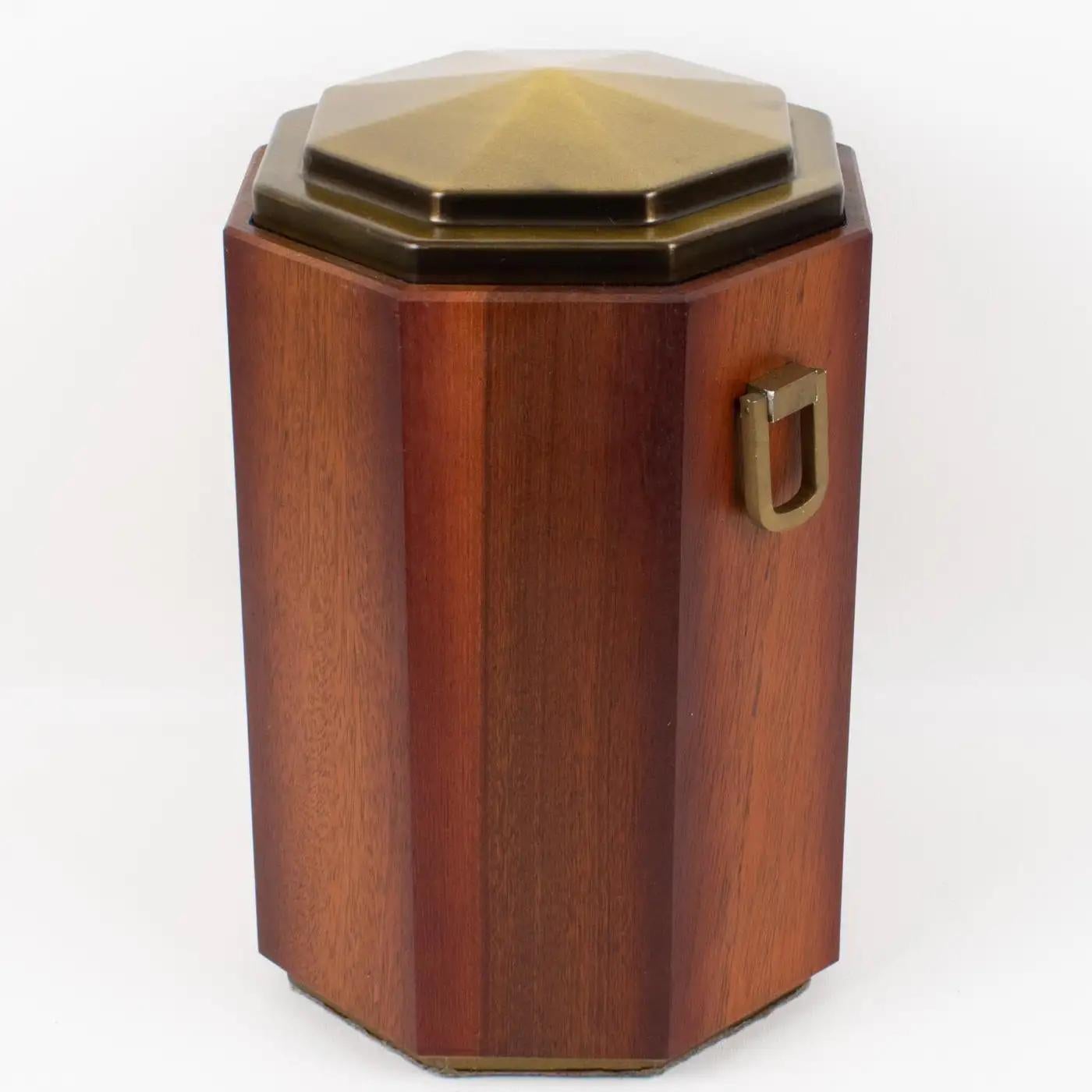Spanish Valenti, Spain Modernist Wood and Brass Tall Lidded Box For Sale