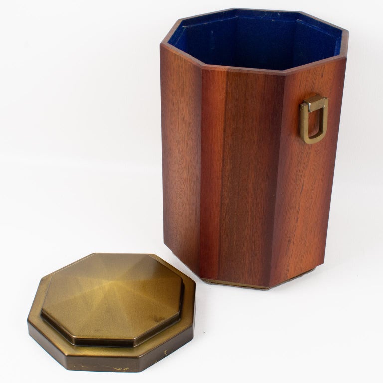 Valenti, Spain Modernist Wood and Brass Tall Lidded Box In Good Condition For Sale In Atlanta, GA