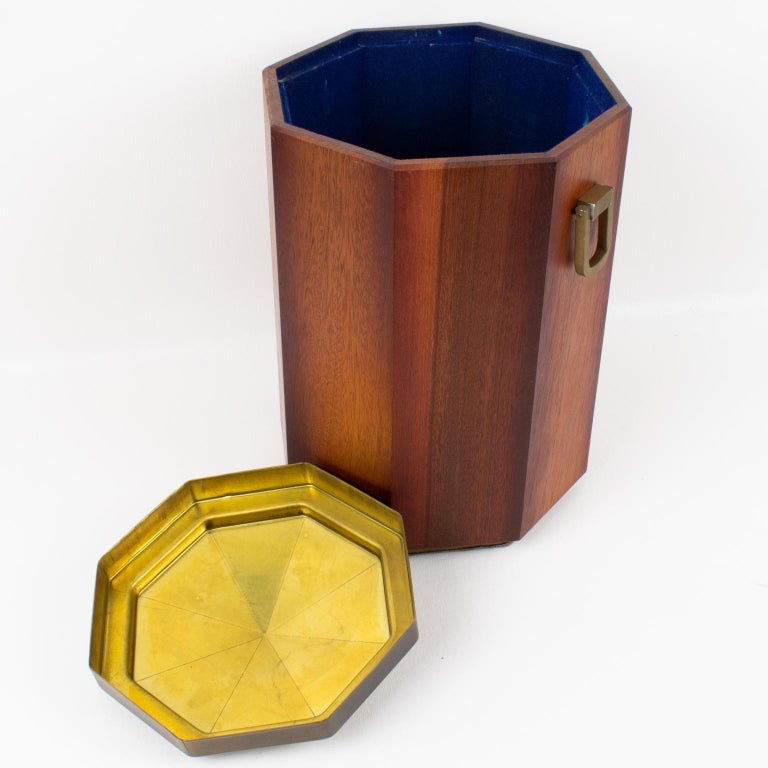 Mid-20th Century Valenti, Spain Modernist Wood and Brass Tall Lidded Box For Sale