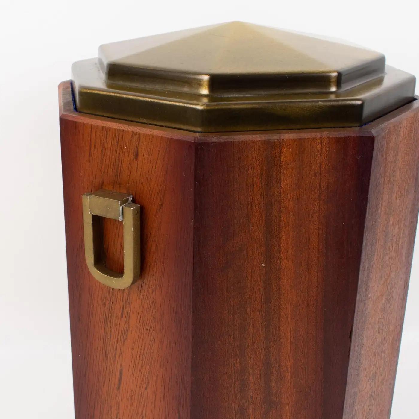 Valenti, Spain Modernist Wood and Brass Tall Lidded Box For Sale 2