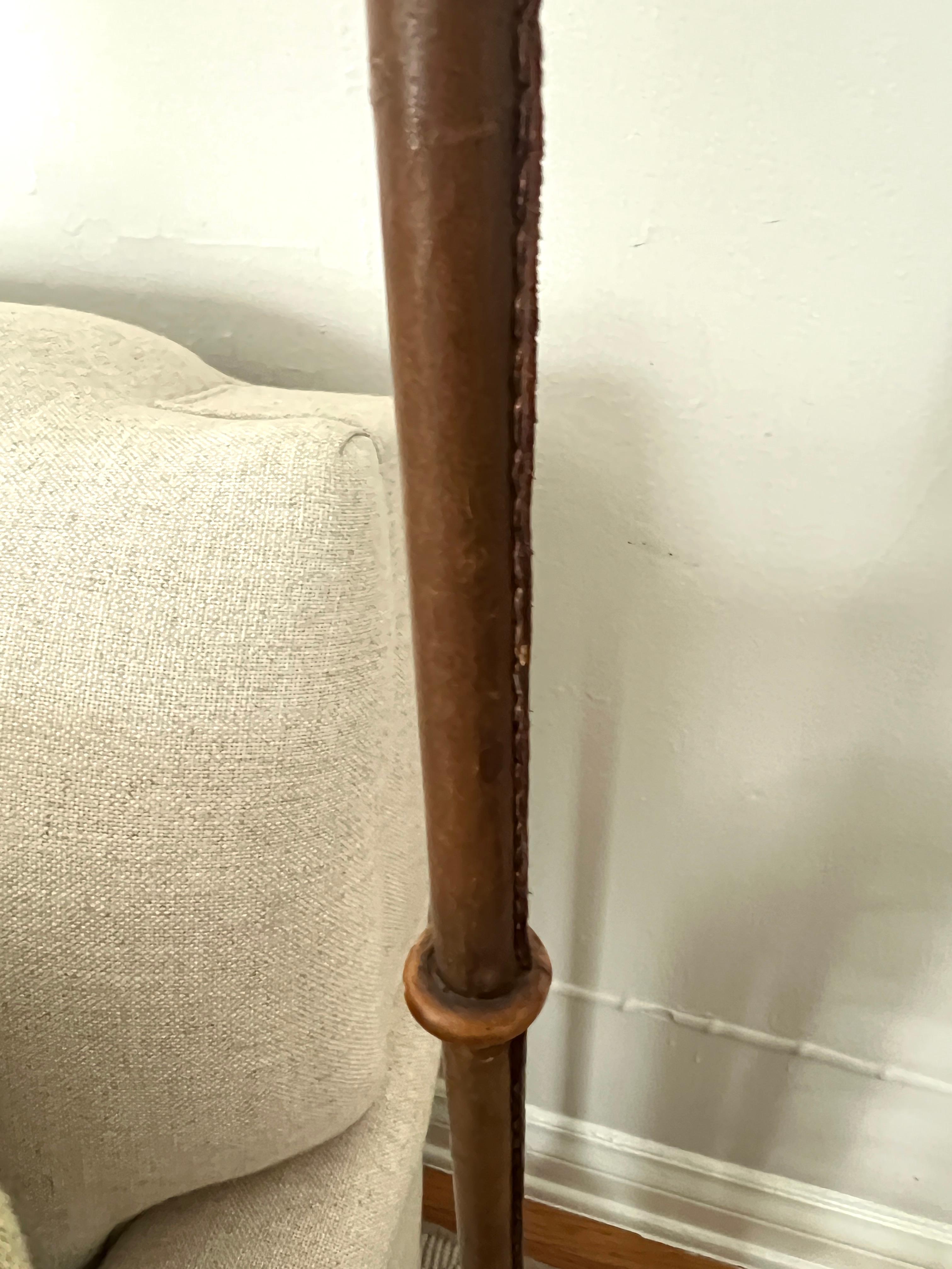 Spanish Valenti Spain Patinated Brown Leather Floor Lamp Attributed to Jacques Adnet For Sale