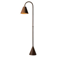 Valenti Spain Patinated Brown Leather Floor Lamp Attributed to Jacques Adnet