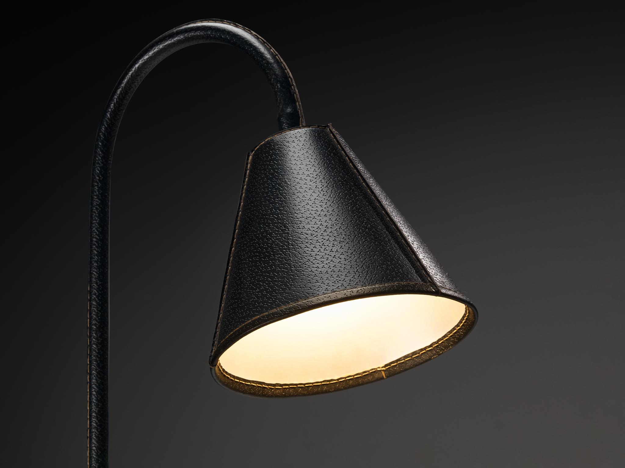 Post-Modern Valentí Spanish Floor Lamp in Black Stitched Saddle Leather For Sale