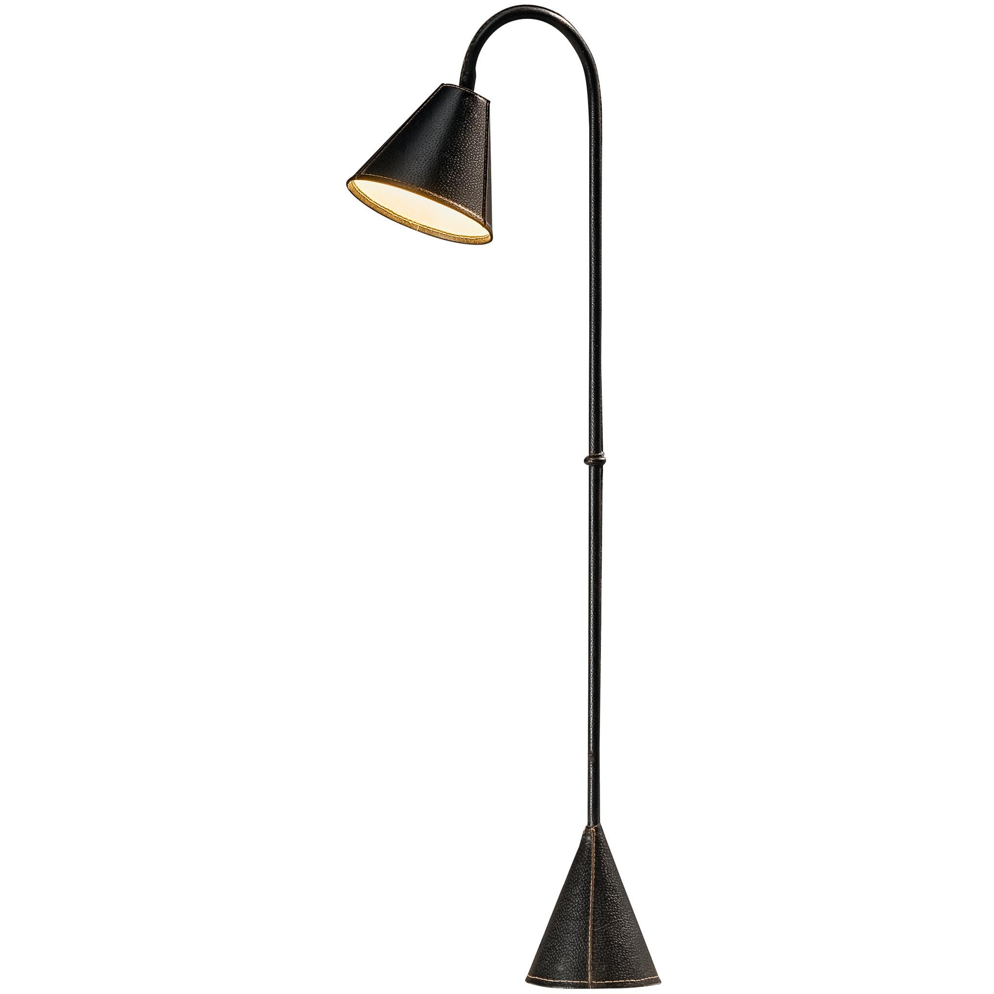 Valentí Spanish Floor Lamp in Black Stitched Saddle Leather