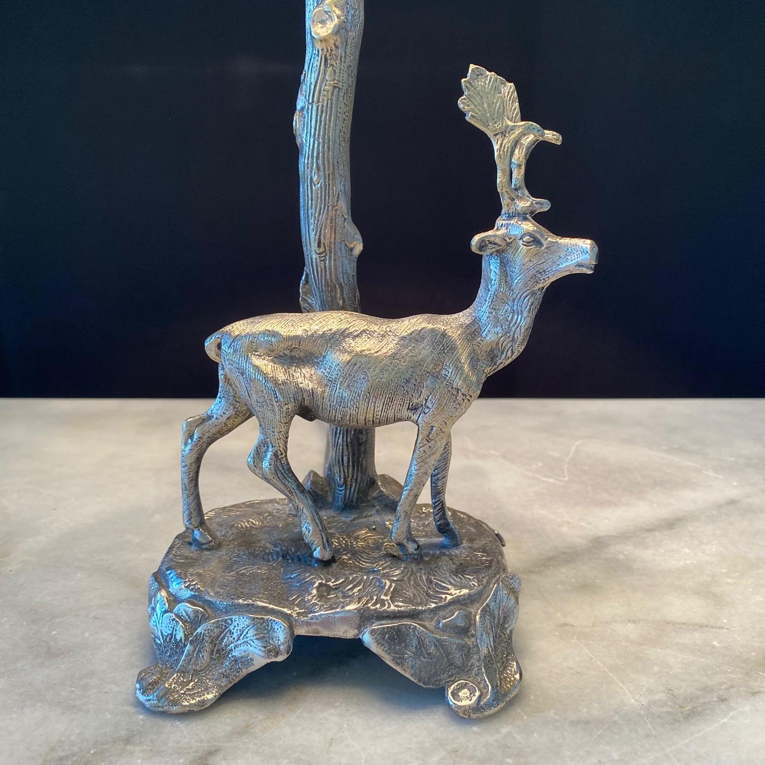 Valenti Style Silver Plated Bronze Deer or Stag Sculpture Table Lamp  6