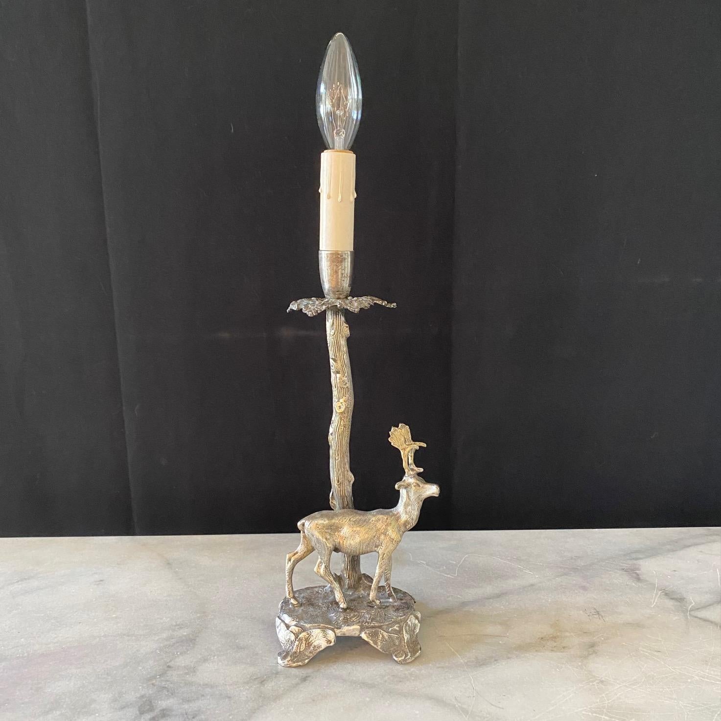 Valenti Style Silver Plated Bronze Deer or Stag Sculpture Table Lamp  7