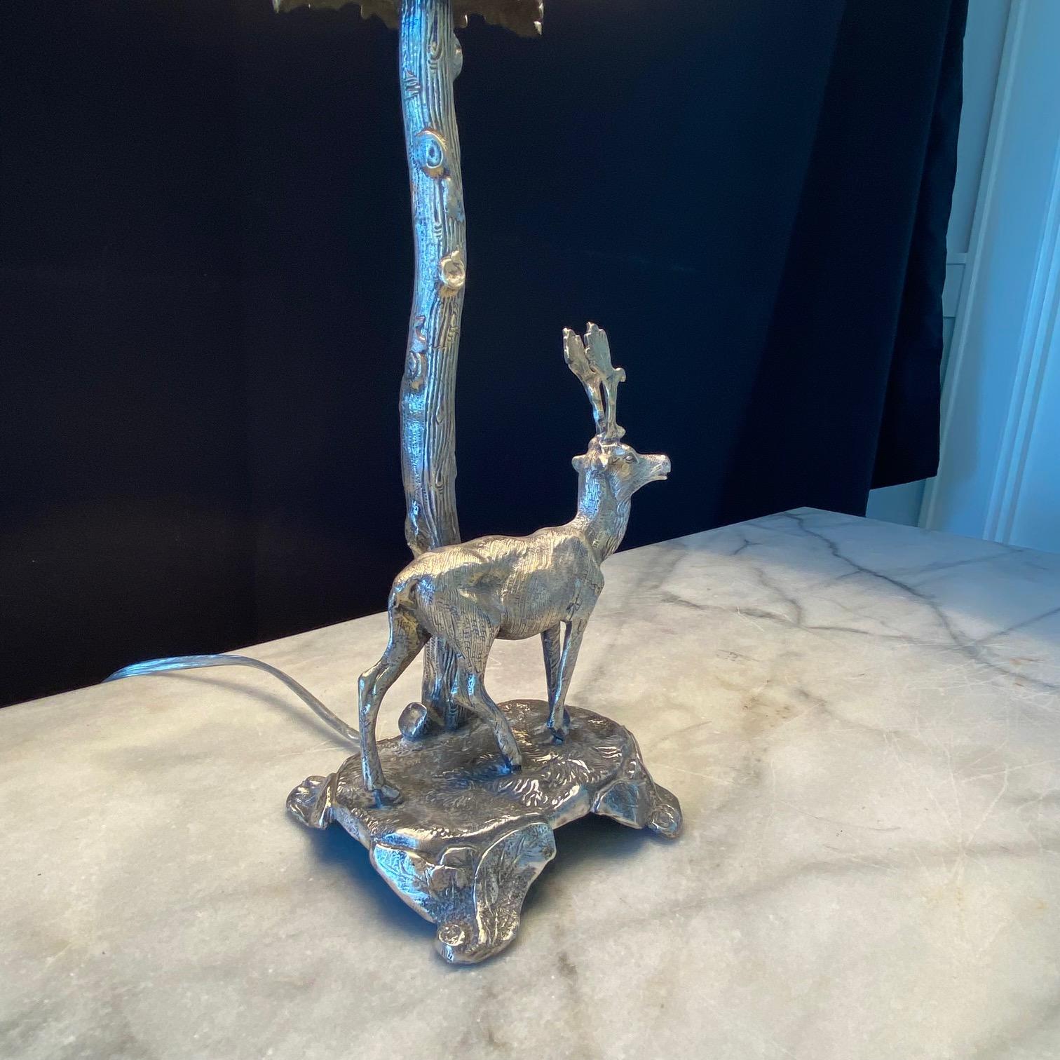 Spanish Valenti Style Silver Plated Bronze Deer or Stag Sculpture Table Lamp 