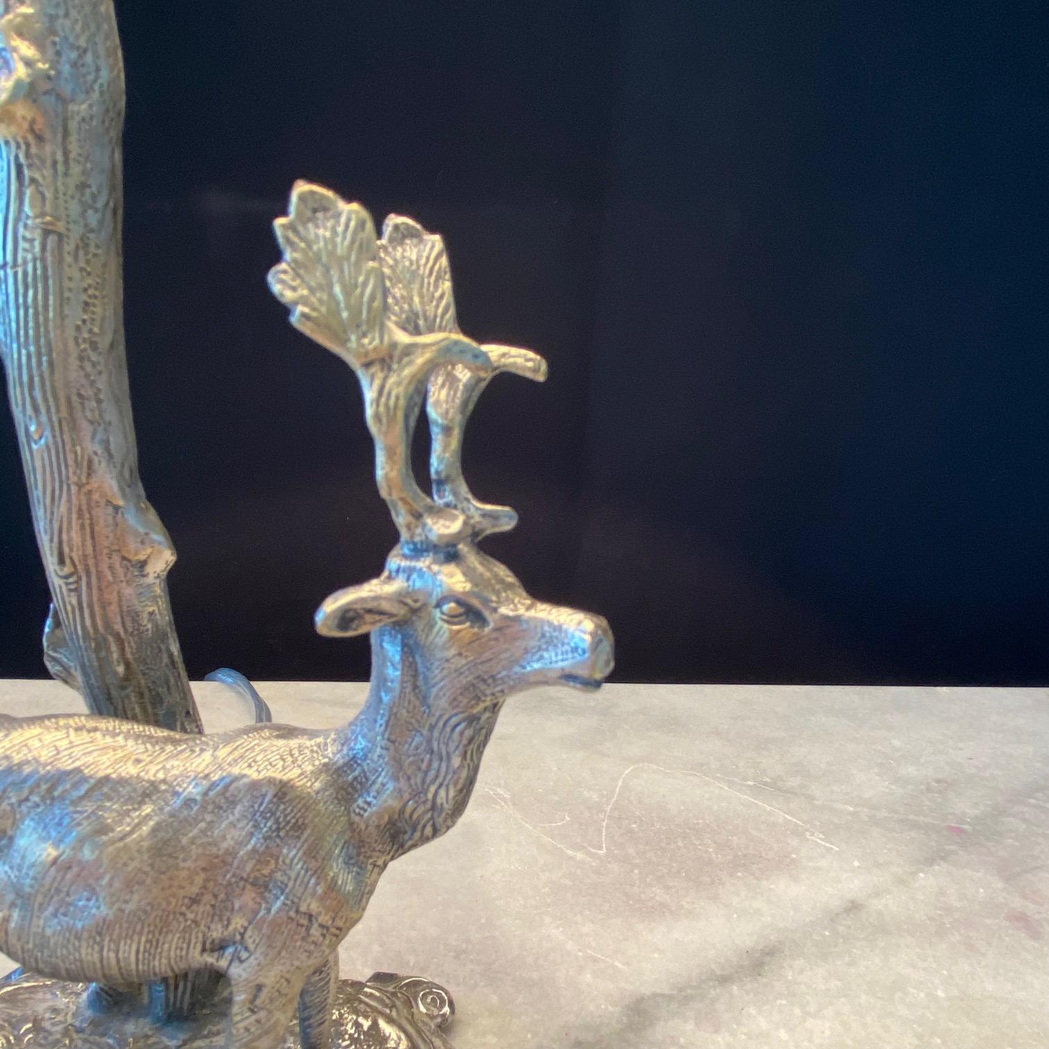 Valenti Style Silver Plated Bronze Deer or Stag Sculpture Table Lamp  In Good Condition In Hopewell, NJ
