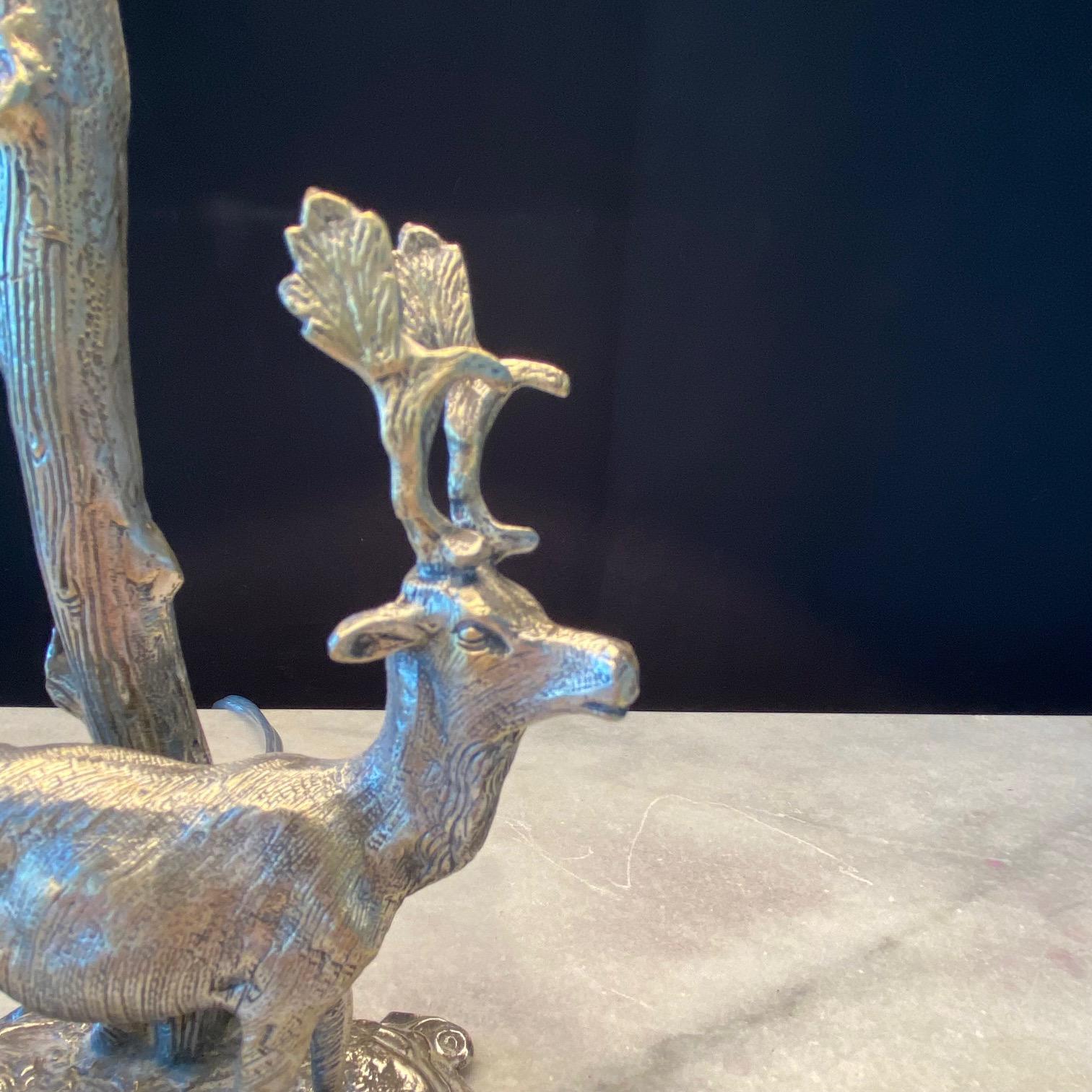 Valenti Style Silver Plated Bronze Deer or Stag Sculpture Table Lamp In Good Condition In Hopewell, NJ