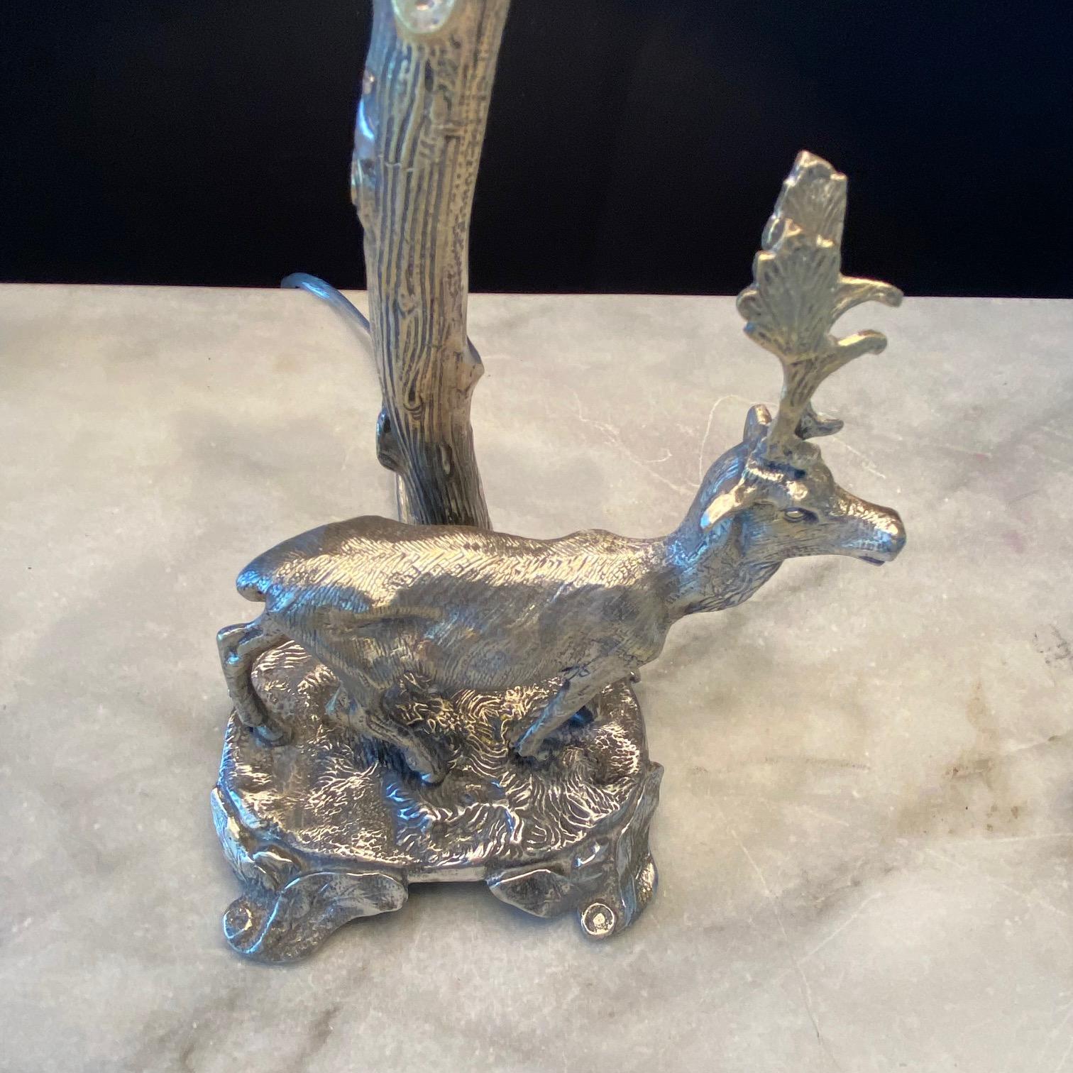 Late 20th Century Valenti Style Silver Plated Bronze Deer or Stag Sculpture Table Lamp 