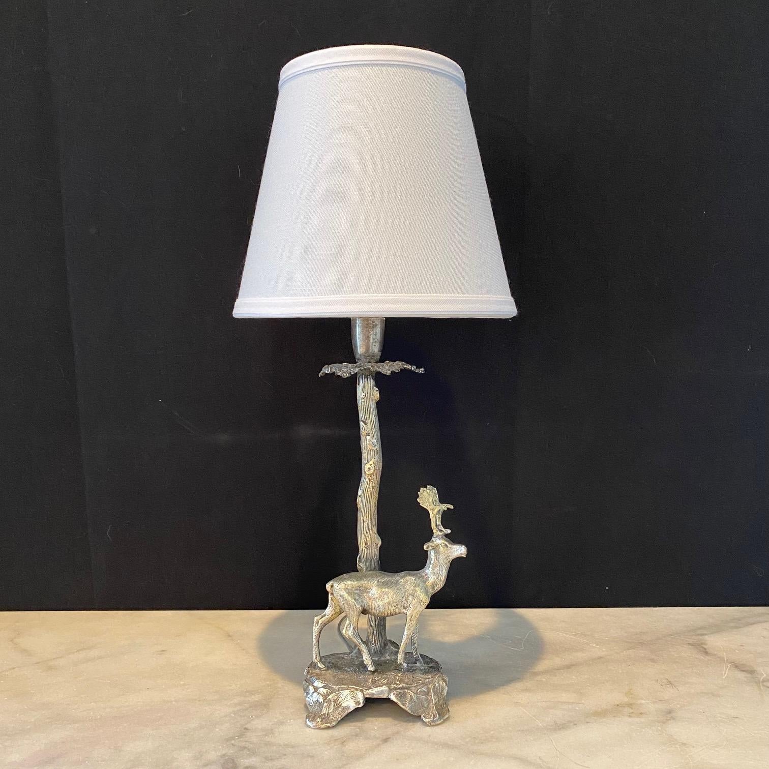 Valenti Style Silver Plated Bronze Deer or Stag Sculpture Table Lamp  4