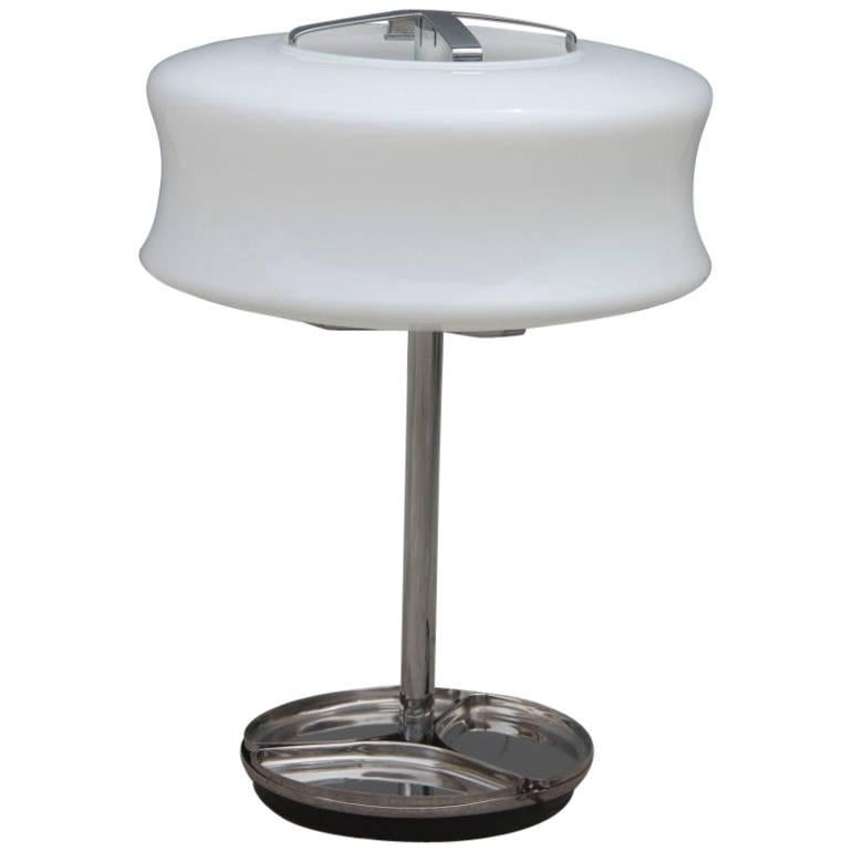 Valenti Table Lamp Murano Art Glass 1970s Steel White Glass  Italian design 