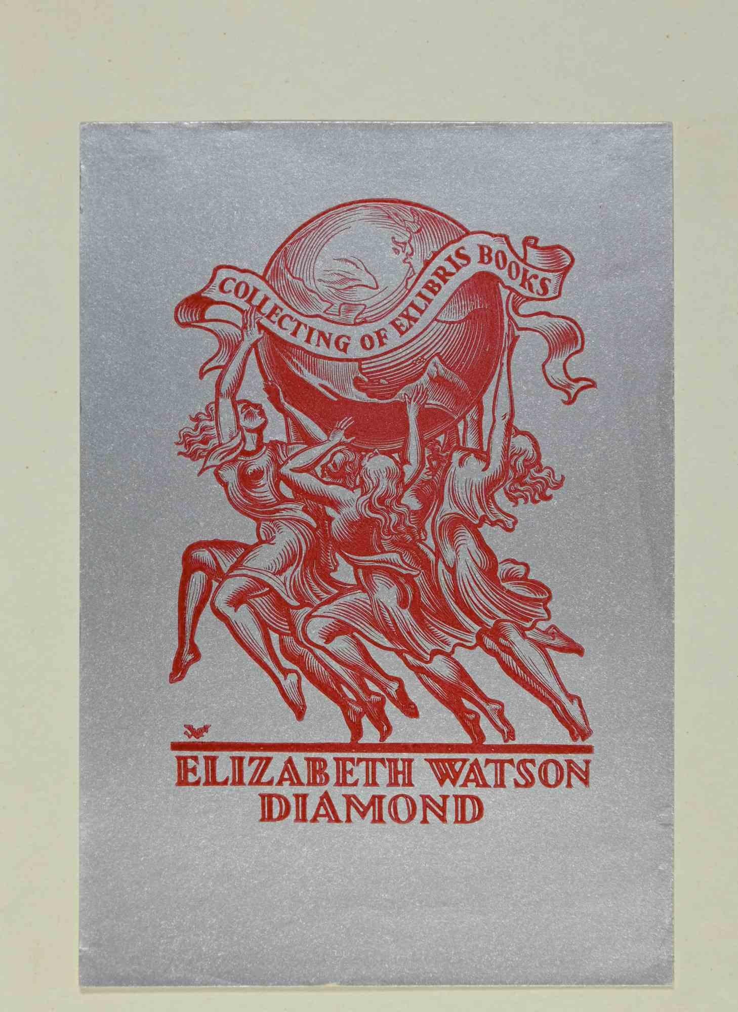 Ex-Libris, Elizabeth Watson Diamond, gravure sur bois par Valentin Le Campion, années 1930