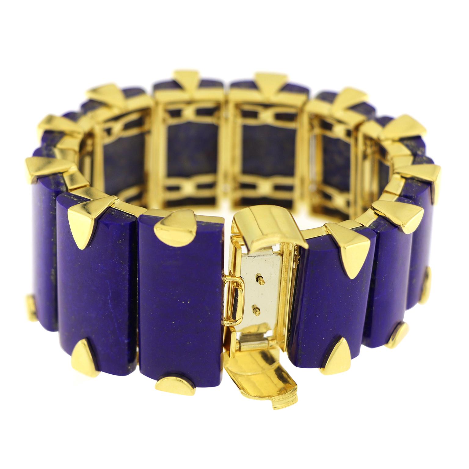 Valentin Magro 12 Tapering Rectangular Lapis Bracelet in 18 Karat Yellow Gold In New Condition In New York, NY