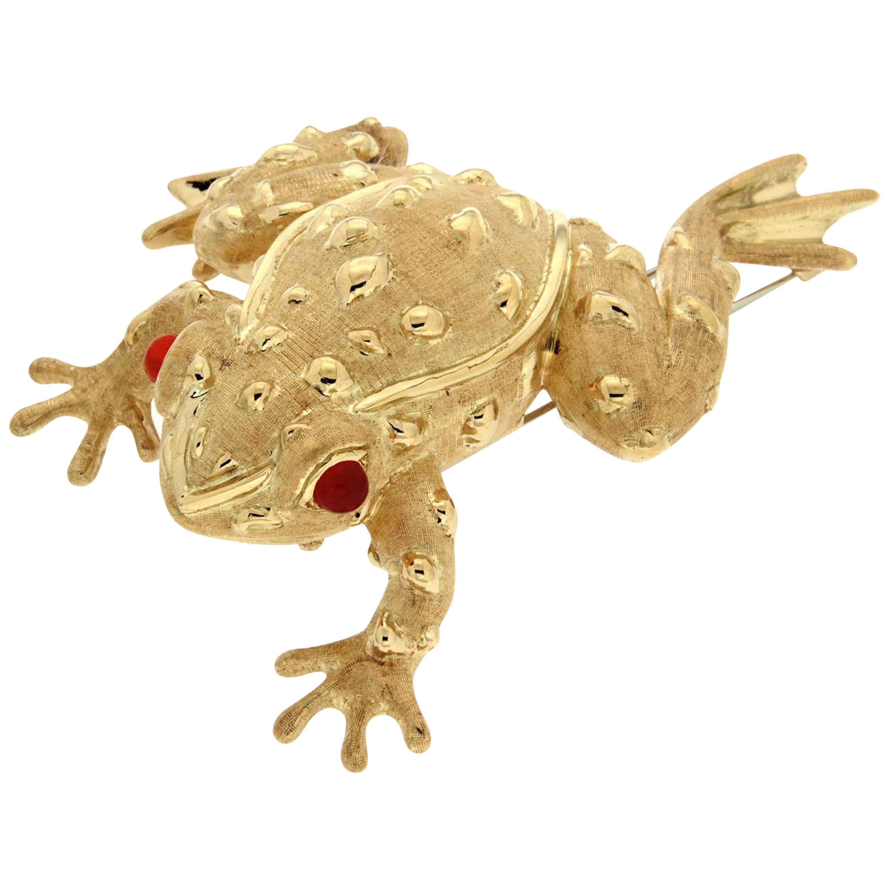 Valentin Magro 18 Karat Yellow Gold Fire Opal Frog Brooch
