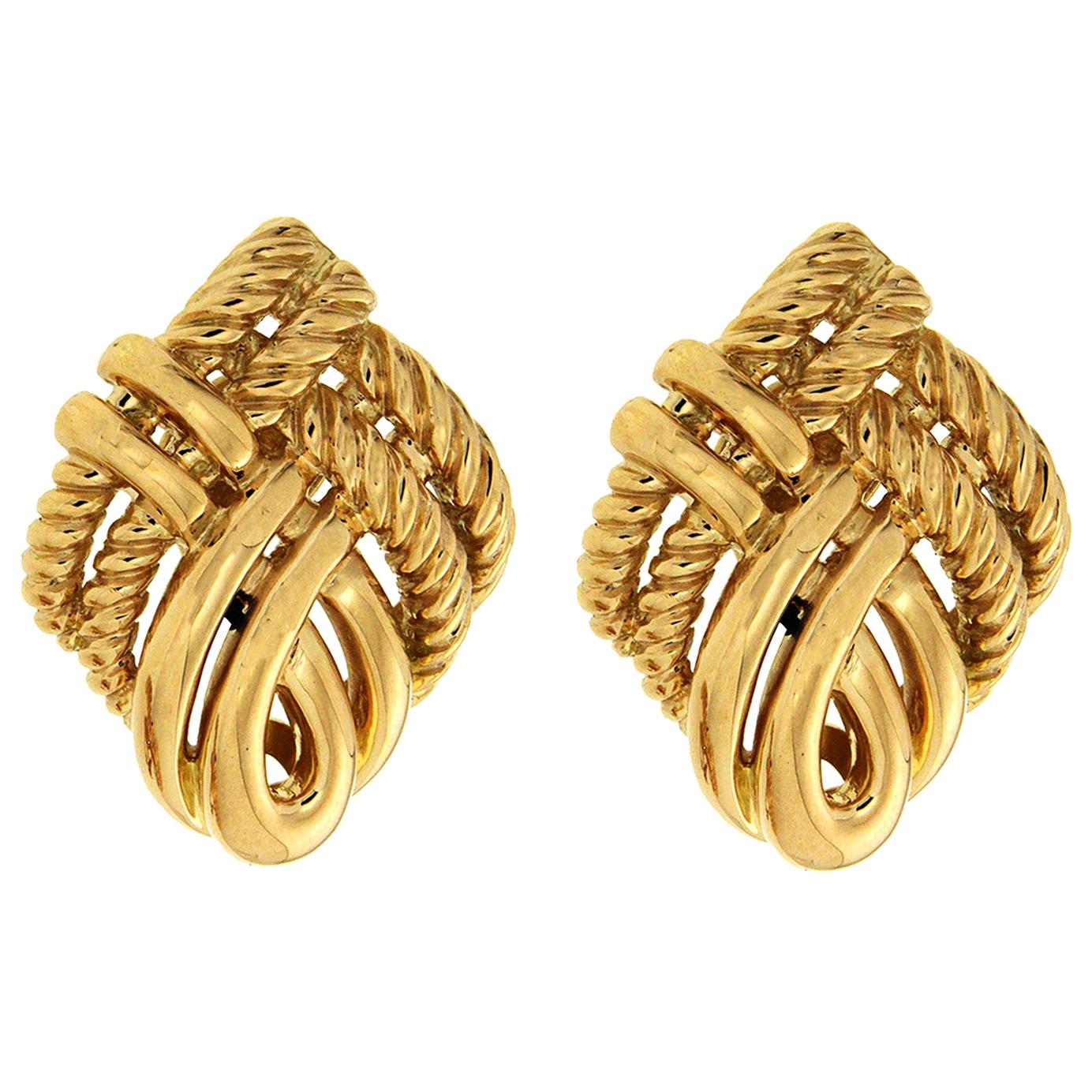 Two Color Gold Rope Twist Earrings For Sale at 1stDibs