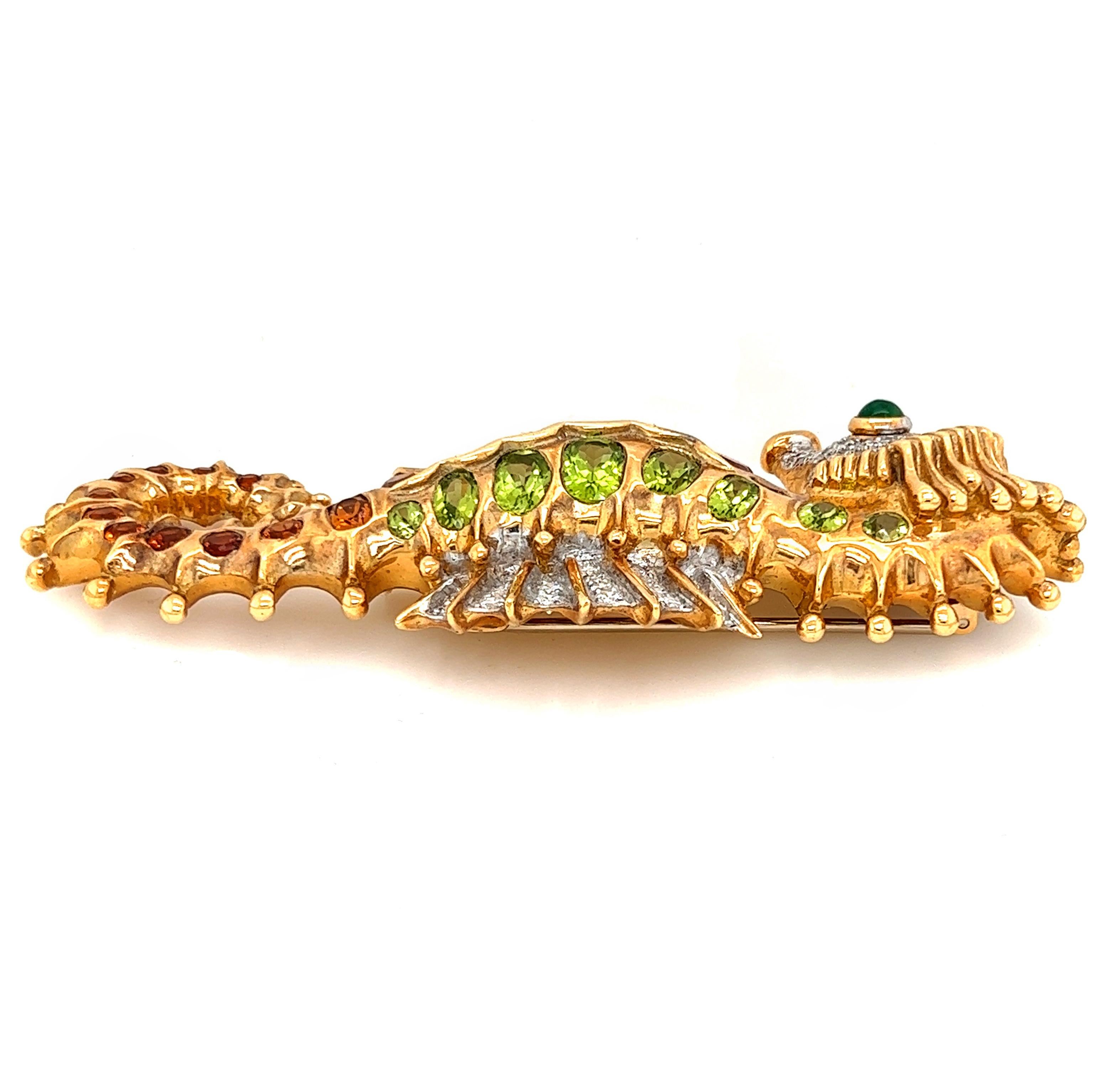 Oval Cut Valentin Magro 18K Gold Seahorse Brooche Madeira Citrine Peridot Diamond Emerald For Sale