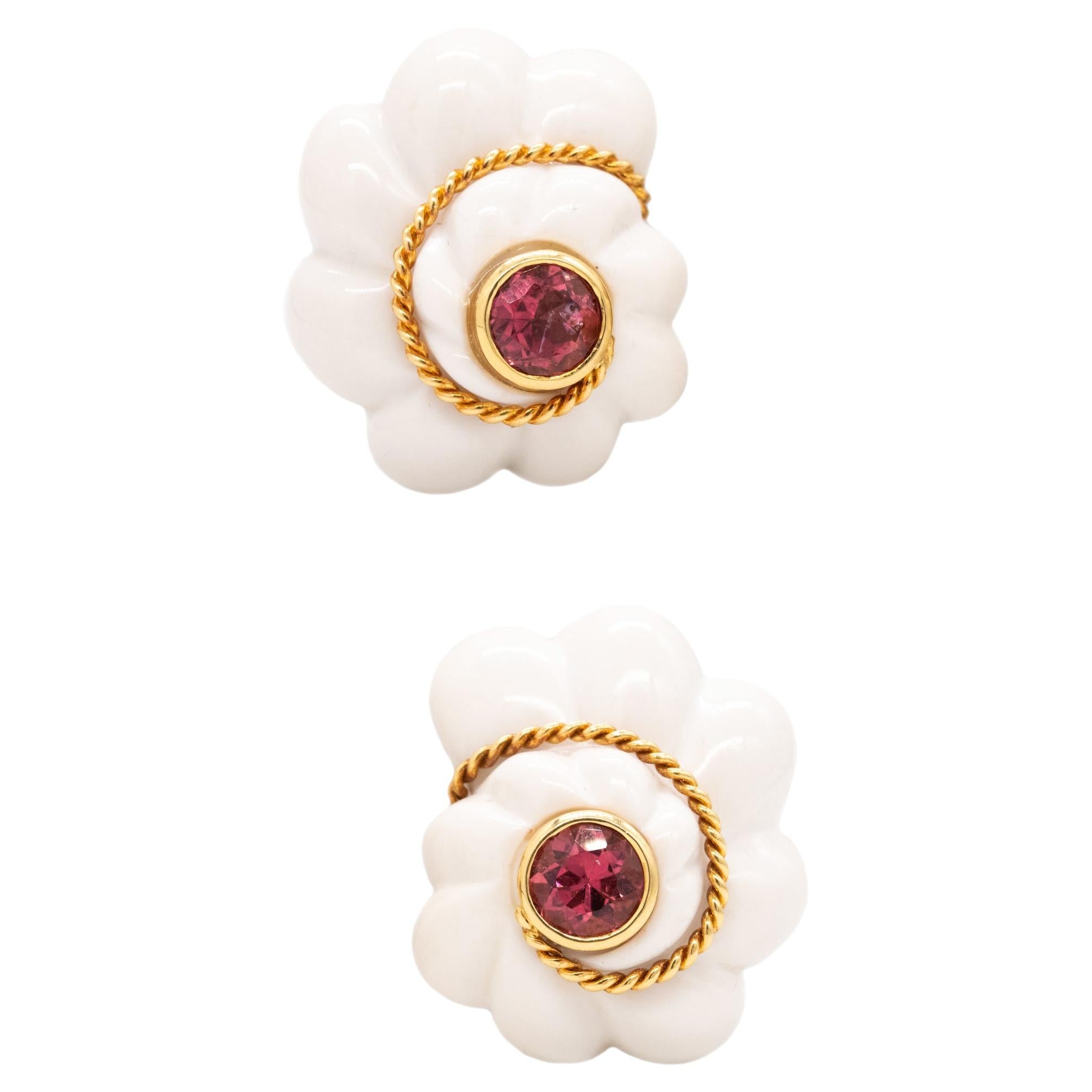 Valentin Magro 18Kt Gold Earrings 74.6 Cts In Rubellite And Cacholong White Opal